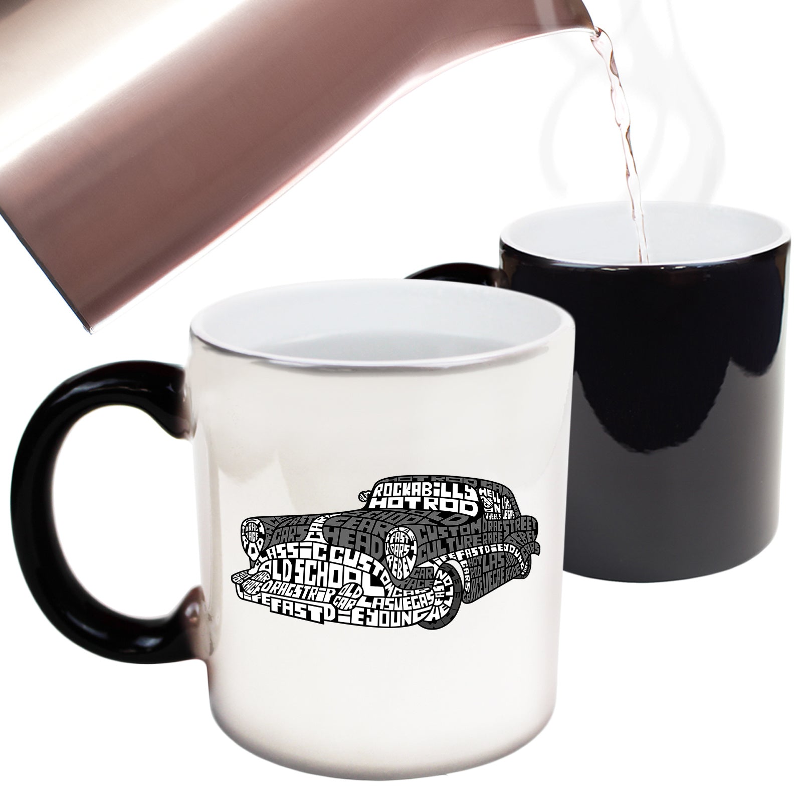 Oldskool Car Calligram Hotrod Classic - Funny Colour Changing Mug