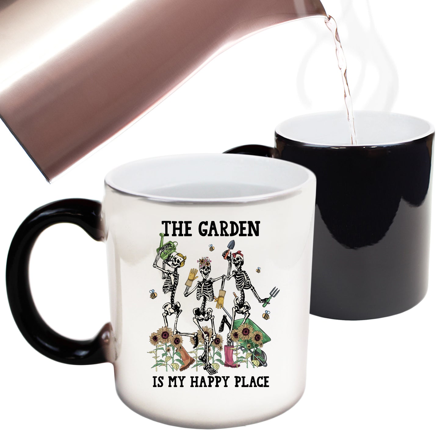 The Garden Is My Happy Place Gardening Skeleton - Funny Colour Changing Mug