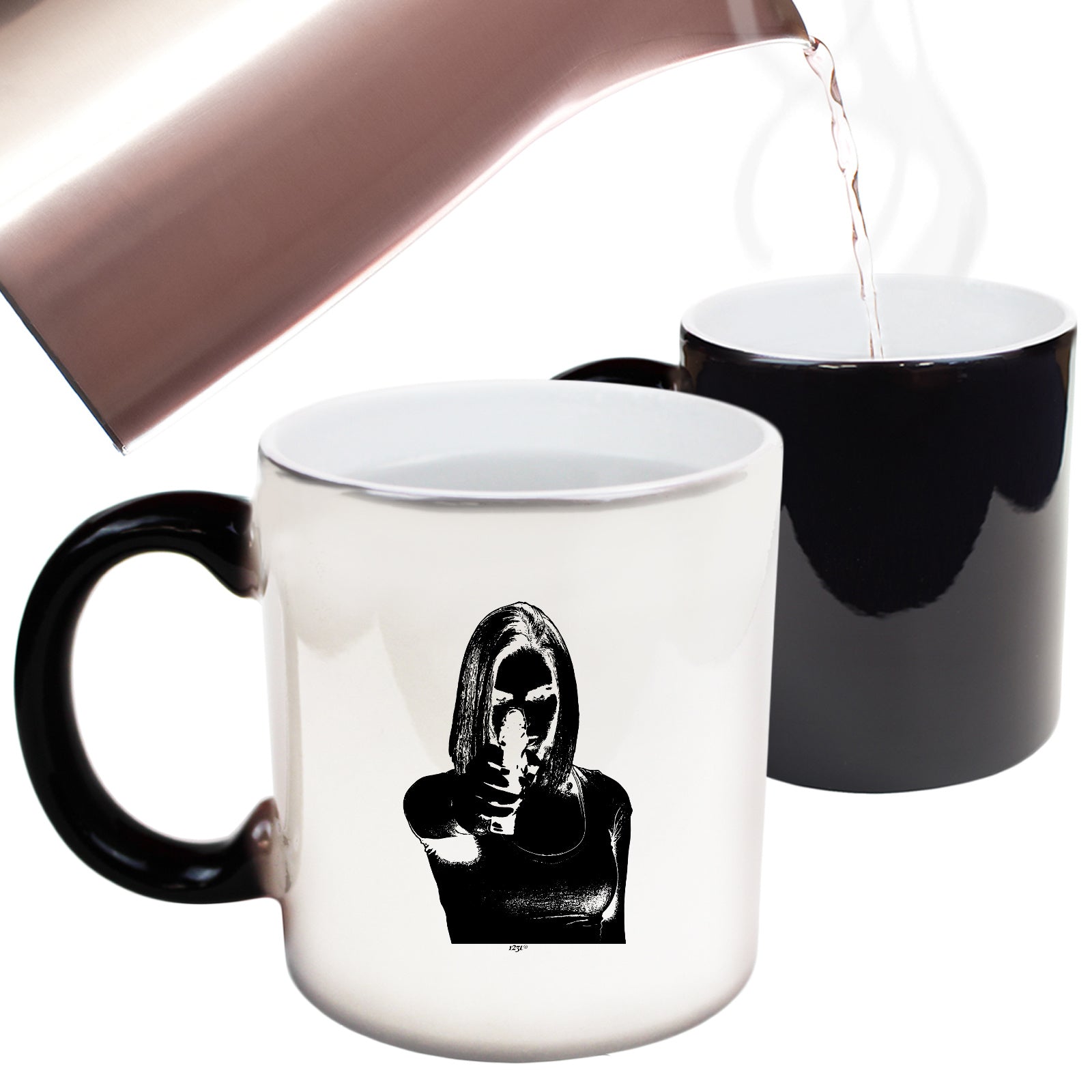 Girl Shooting Blond Gangster - Funny Colour Changing Mug