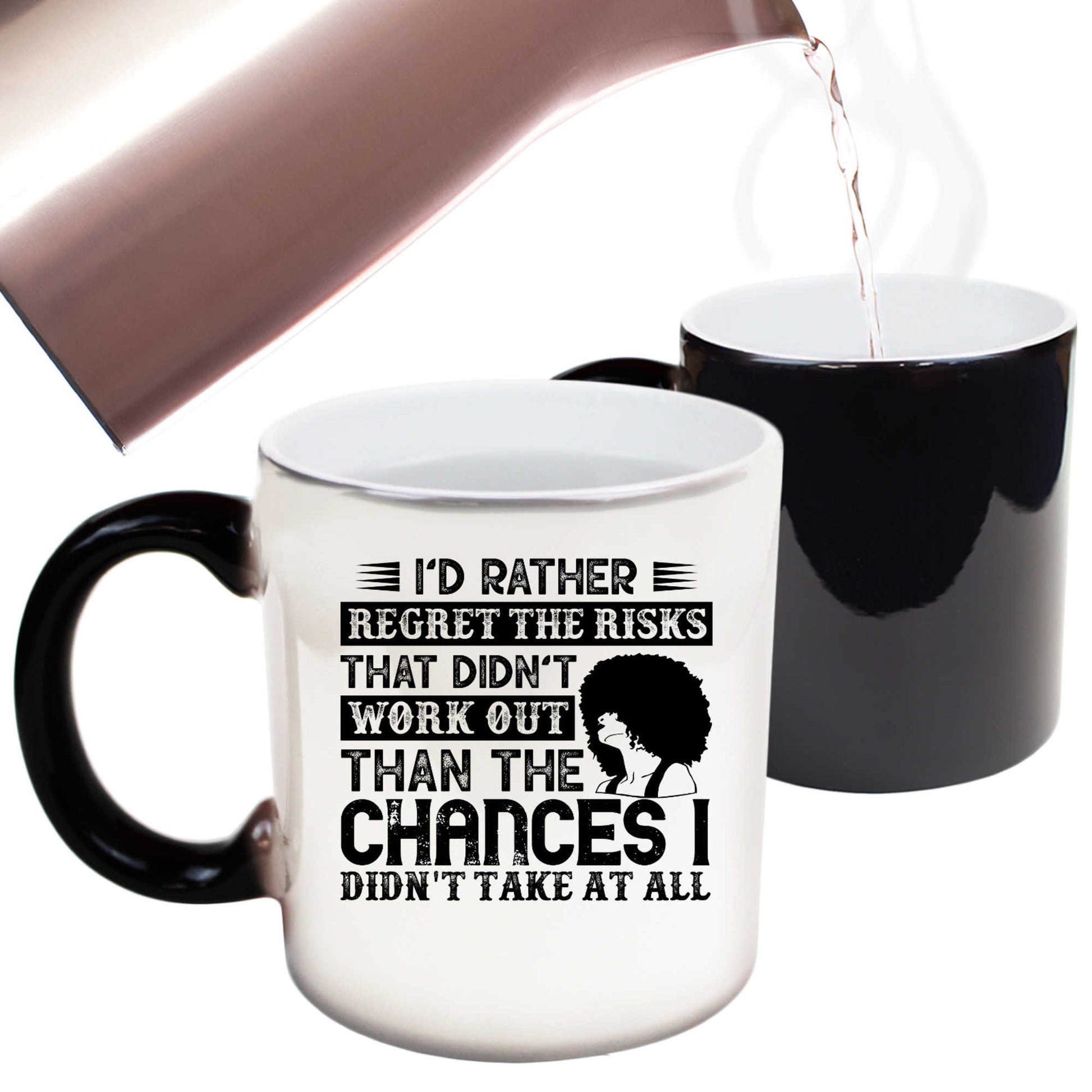 Id Rather Regret The Risks That Didnt Work Afro - Funny Colour Changing Mug