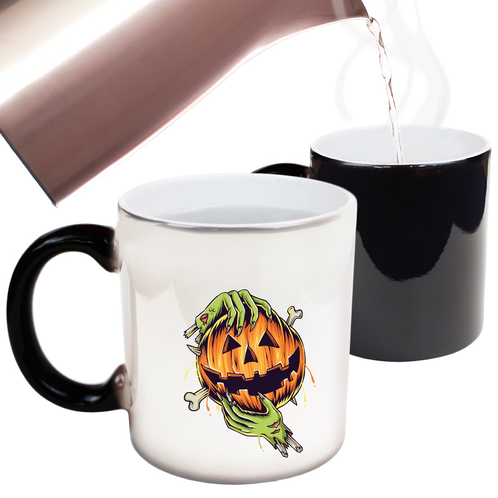 Graphic Zombie Hands Jack O Lantern Halloween Trick Or Treat - Funny Colour Changing Mug