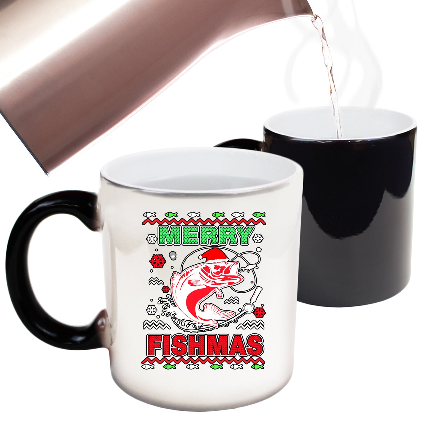 Merry Fishmas Christmas Xmas Fish Fishing - Funny Colour Changing Mug