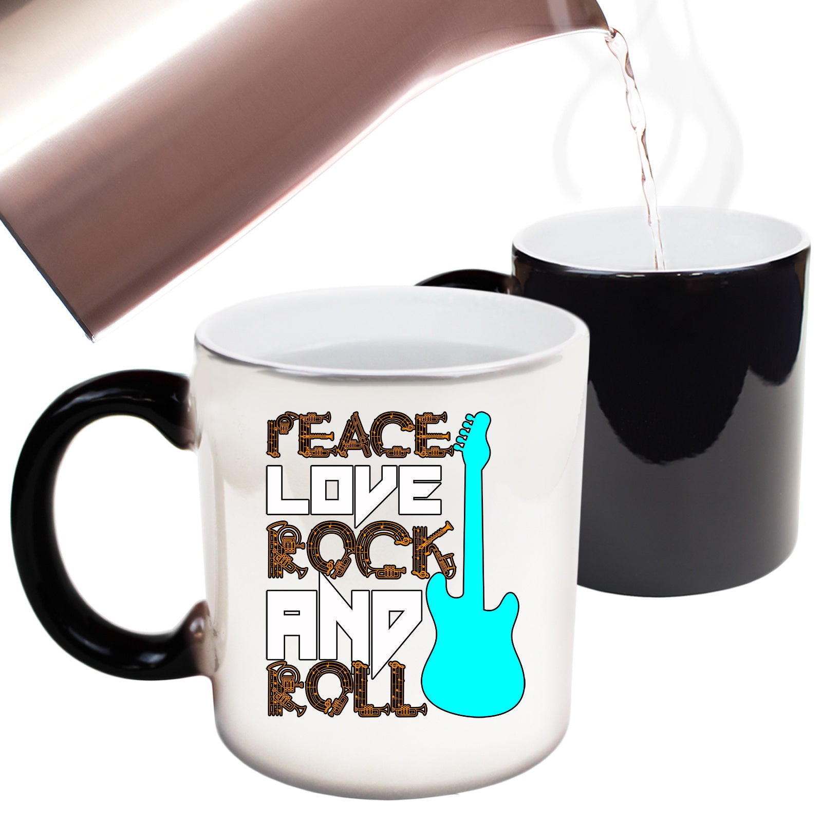 Peace Love Rock And Roll Guitar - Funny Colour Changing Mug