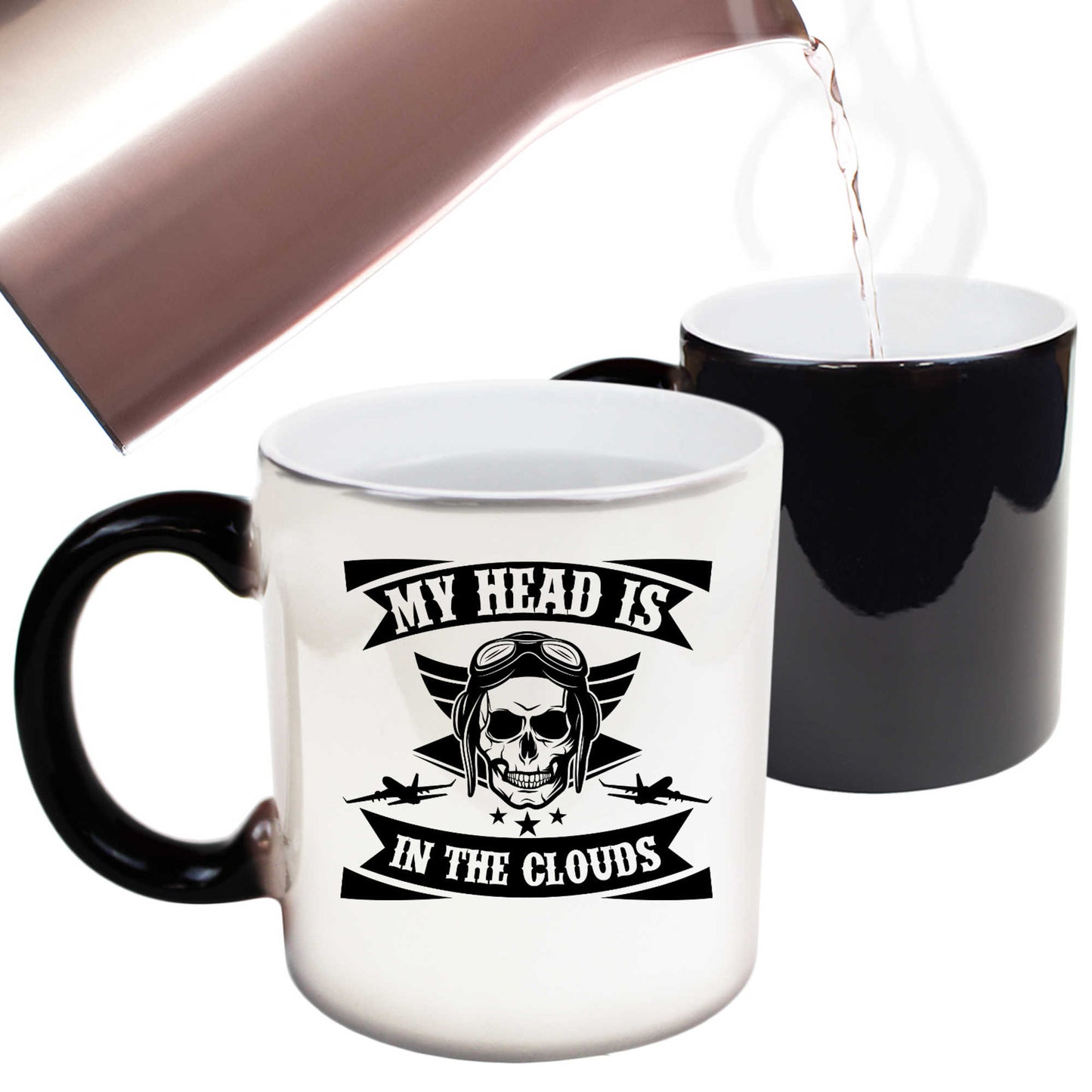 My Head Is In The Clouds Skull Aviation Pilot - Funny Colour Changing Mug