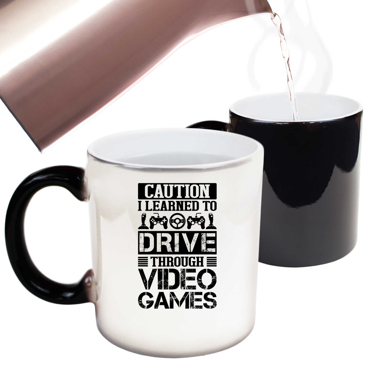 Caution I Learned To Drive Through Video Games Gamer - Funny Colour Changing Mug