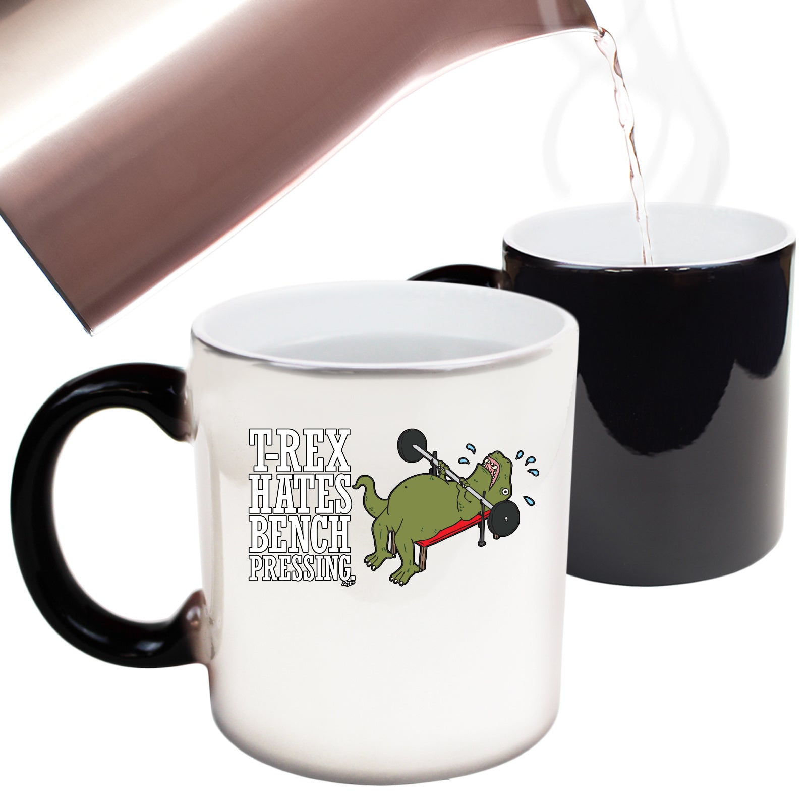 Trex Hates Bench Pressing Dinosaur - Funny Colour Changing Mug