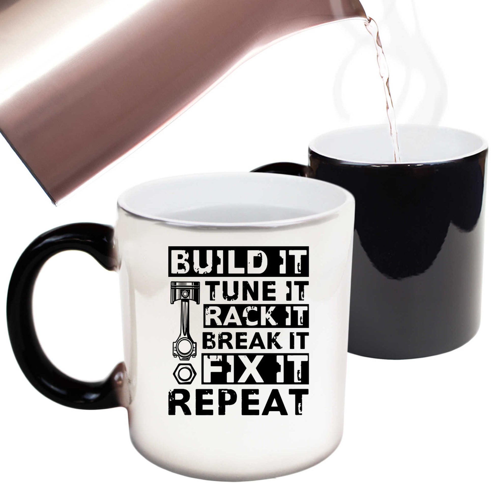 Build Tune Race Break Fix It Repeat Racing Car Mechanic - Funny Colour Changing Mug