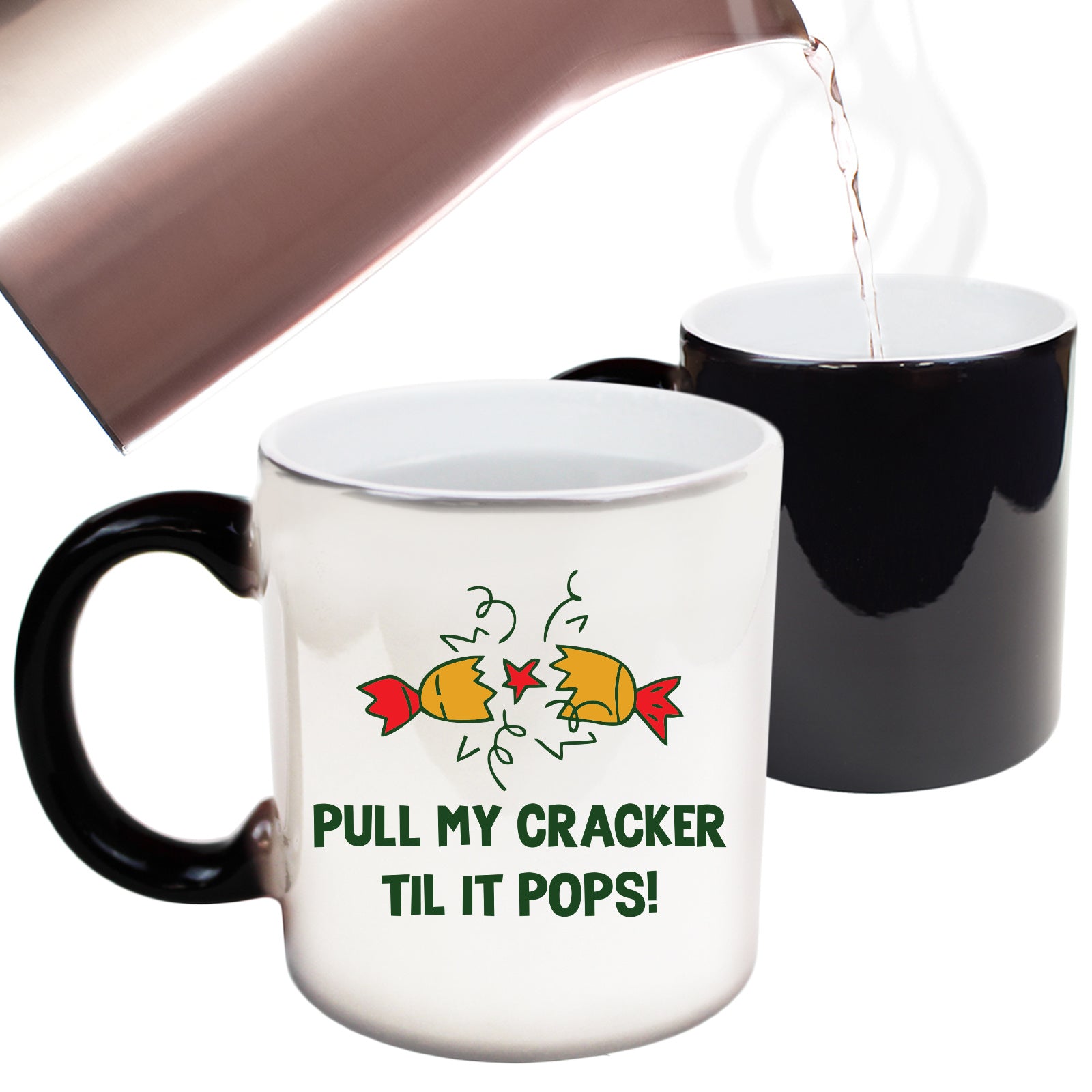 Christmas Xmas Pull My Cracker Til It Pops - Funny Colour Changing Mug