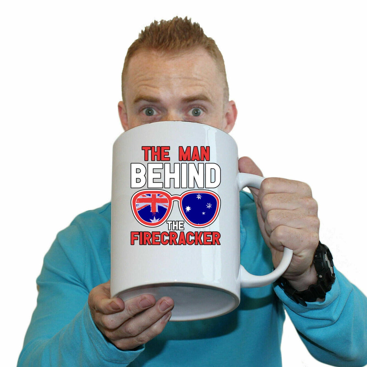 The Man Behind The Firecracker Australia Flag - Funny Giant 2 Litre Mug