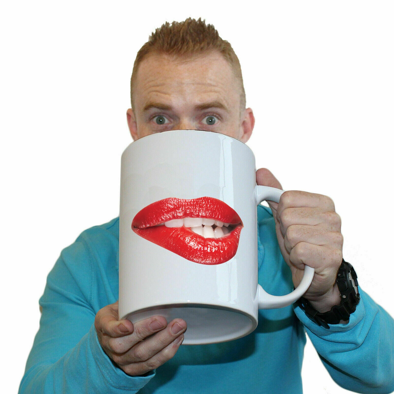 Biting Red Lips - Funny Giant 2 Litre Mug