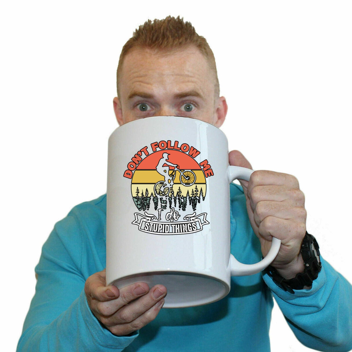 Dont Fllow Me I Do Stupid Things Mountain Bike Cycling - Funny Giant 2 Litre Mug