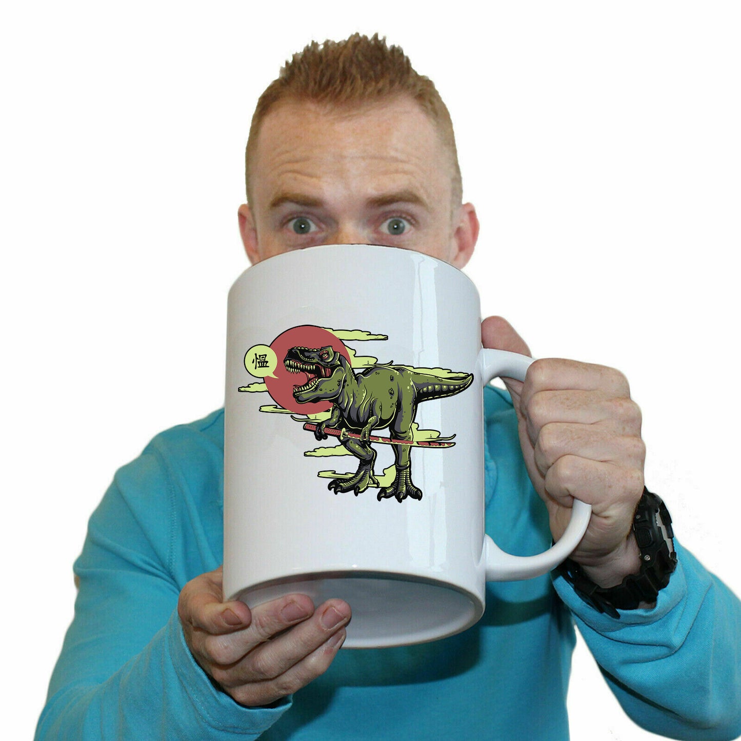 T Rex Samurai Dinosaur - Funny Giant 2 Litre Mug