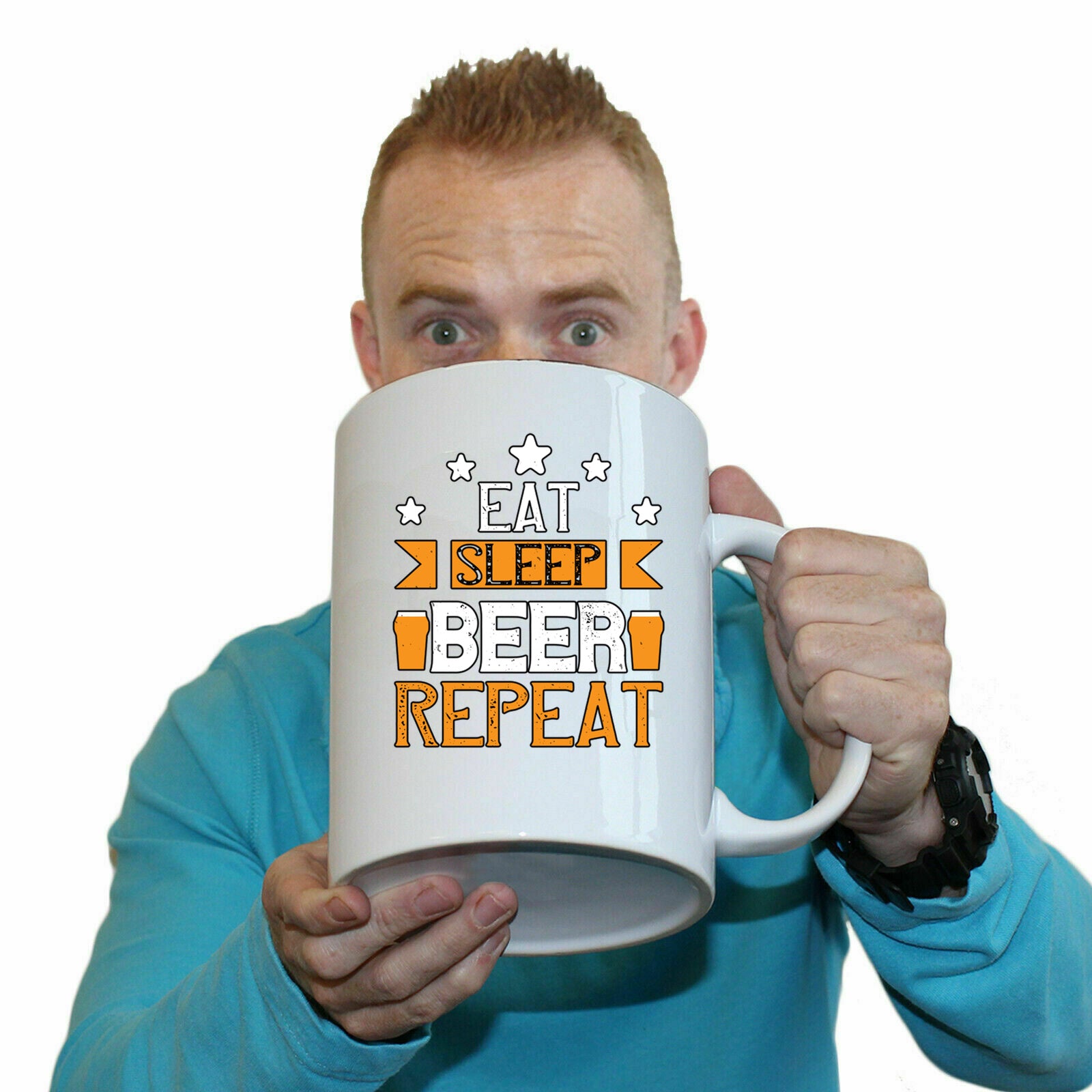 Eat Sleep Beer Repeat - Funny Giant 2 Litre Mug