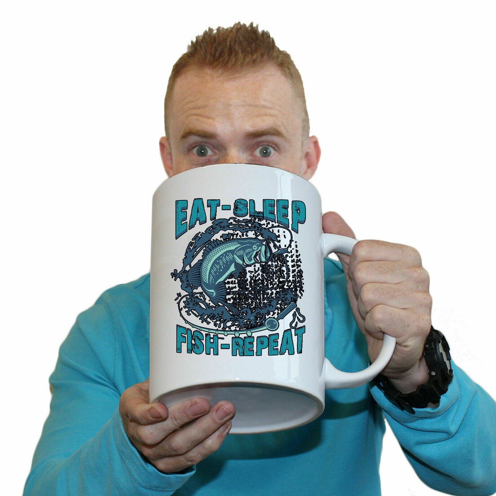 Eat Sleep Fish Repeat Fishing - Funny Giant 2 Litre Mug