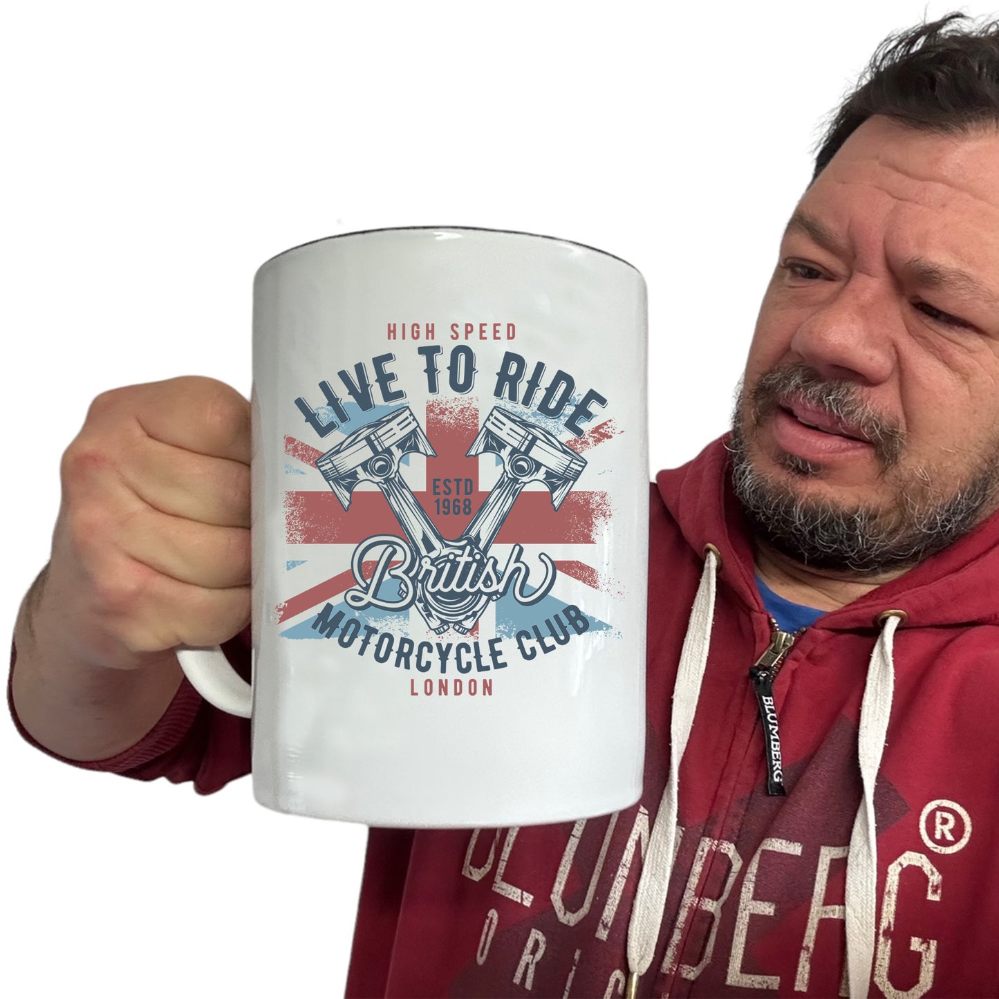 Live To Ride British Motorcycle Club Motorbike - Funny Giant 2 Litre Mug