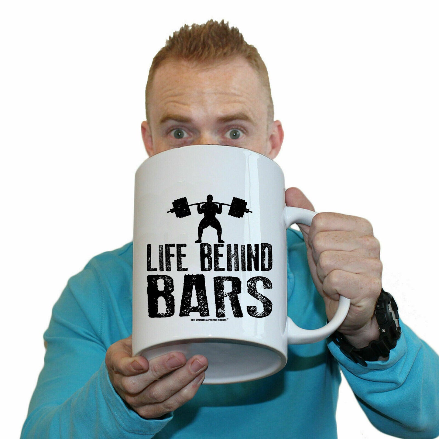 Gym Life Behind Bars Lift Guy - Funny Giant 2 Litre Mug