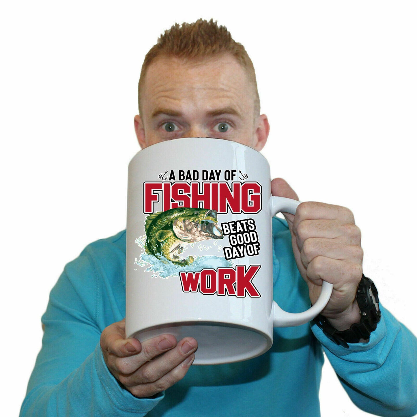 A Bad Day Fishing Beats Good Day At Work Angling Fish - Funny Giant 2 Litre Mug