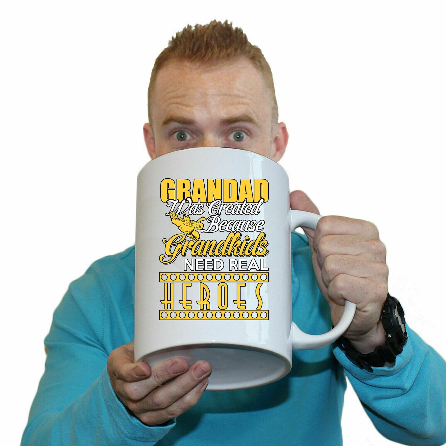 Grandad Was Created Because Grankids Need Heros - Funny Giant 2 Litre Mug