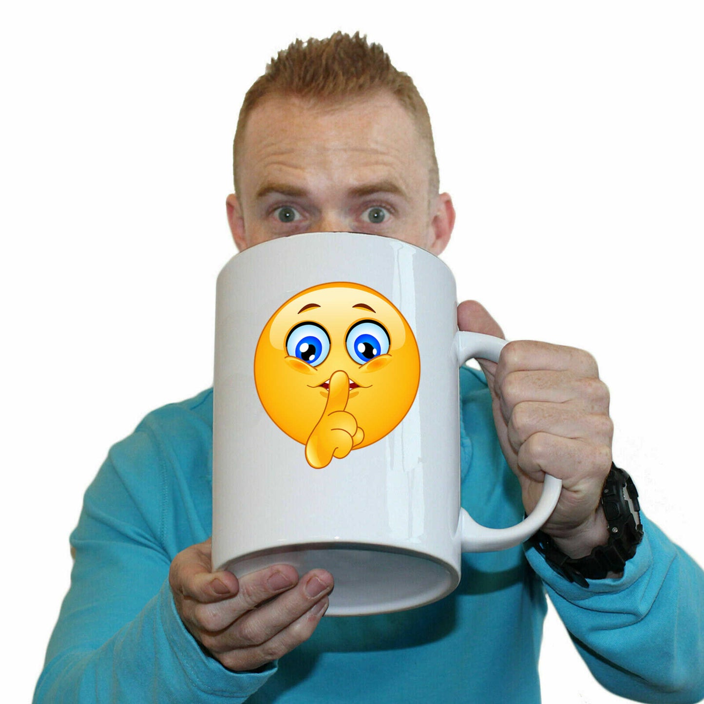 Shhh Emoticon Smile Face Icon - Funny Giant 2 Litre Mug