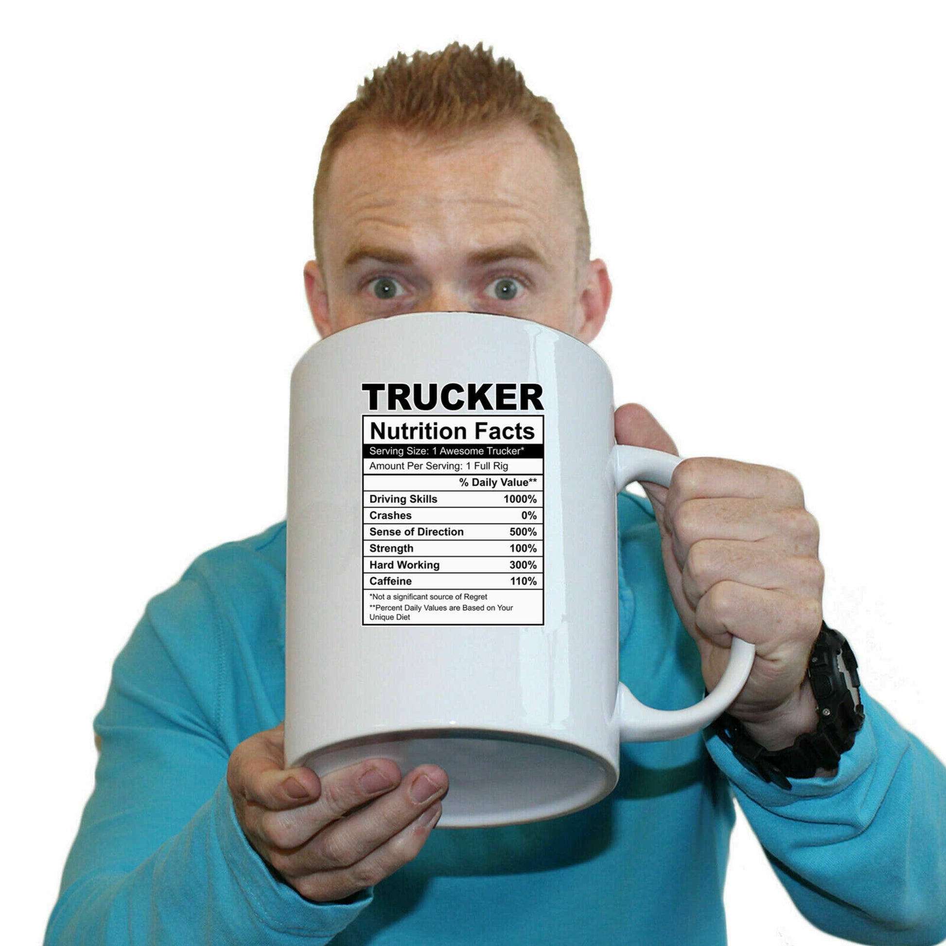 Trucker Nutrition Facts Truck Driver - Funny Giant 2 Litre Mug