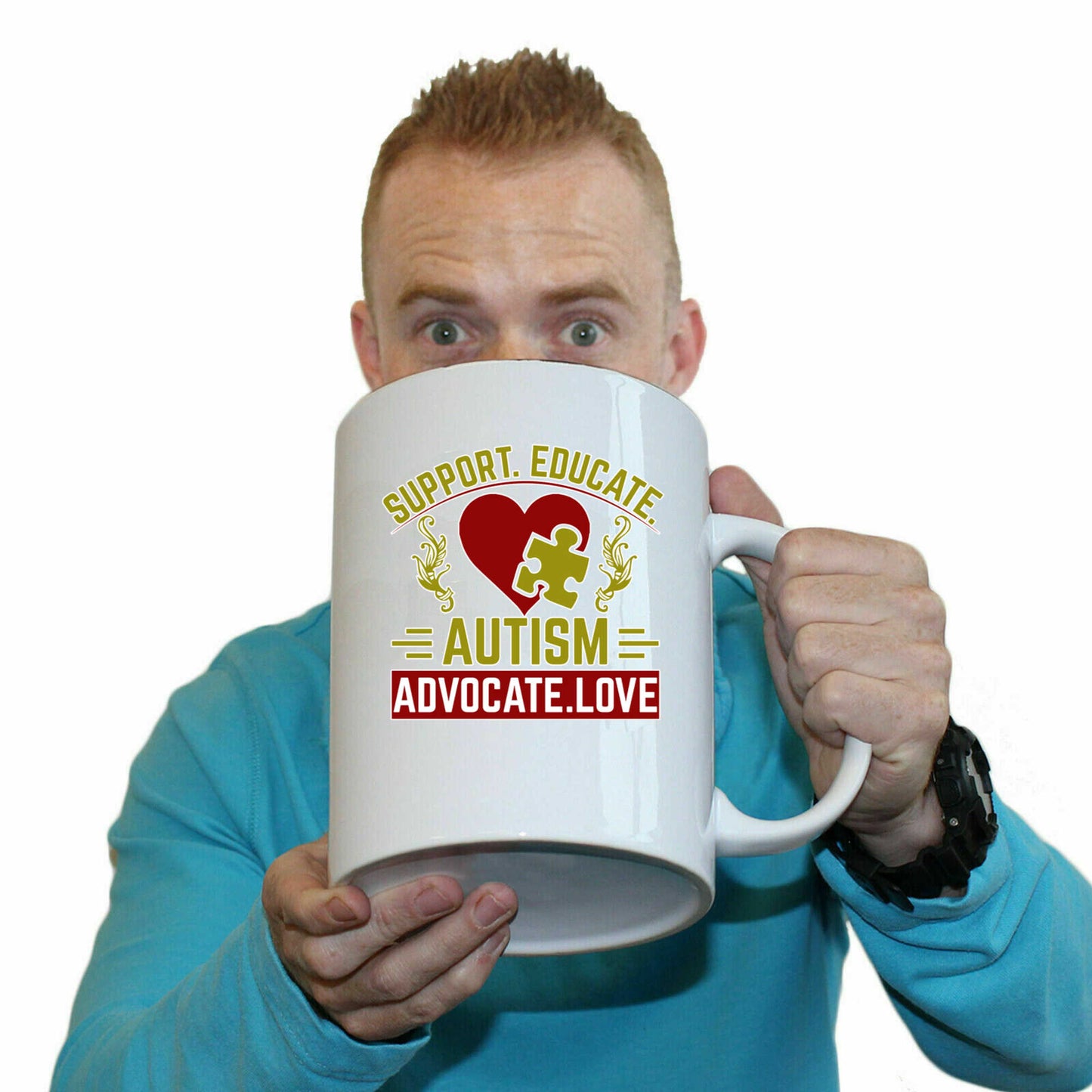 Support Educate Autism Advocate Love - Funny Giant 2 Litre Mug