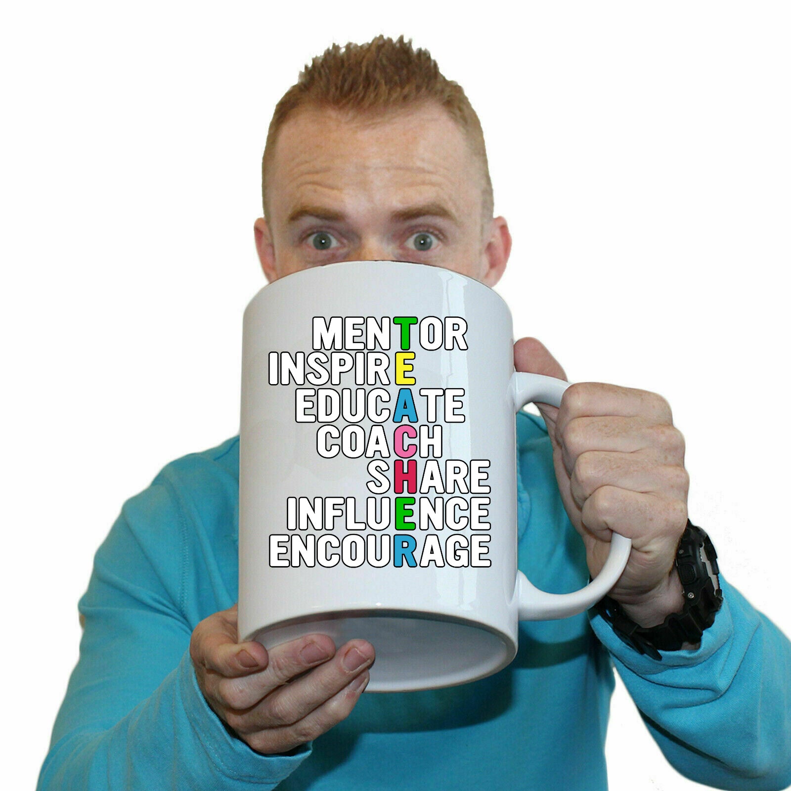 Teacher Words Inspire Educate Coach - Funny Giant 2 Litre Mug