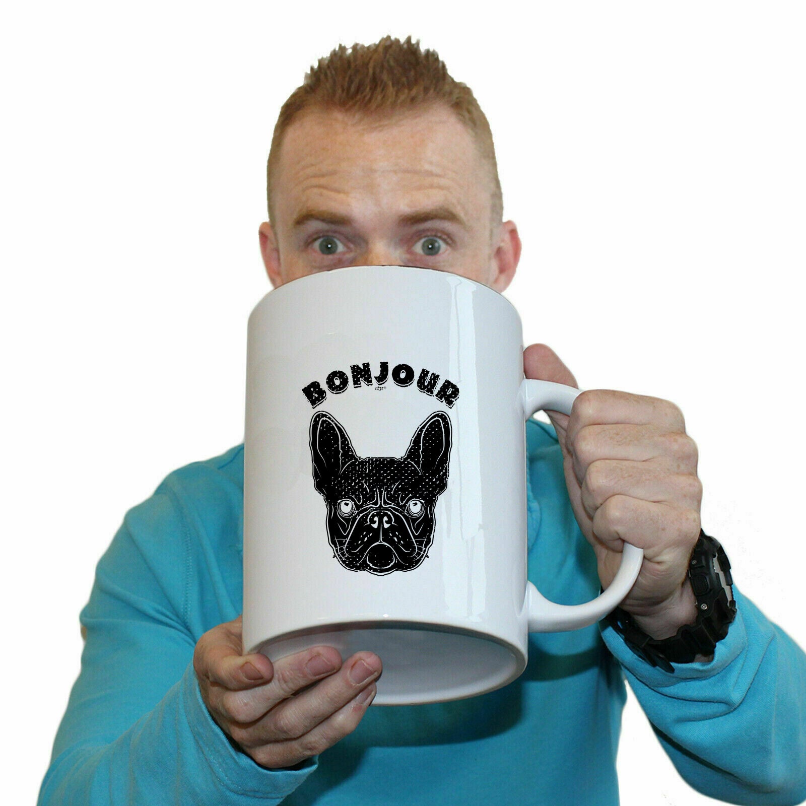 Bonjour Bulldog Face - Funny Giant 2 Litre Mug