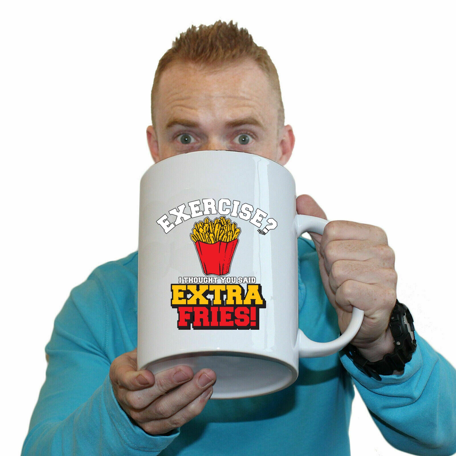 Extra Fries Exercise - Funny Giant 2 Litre Mug