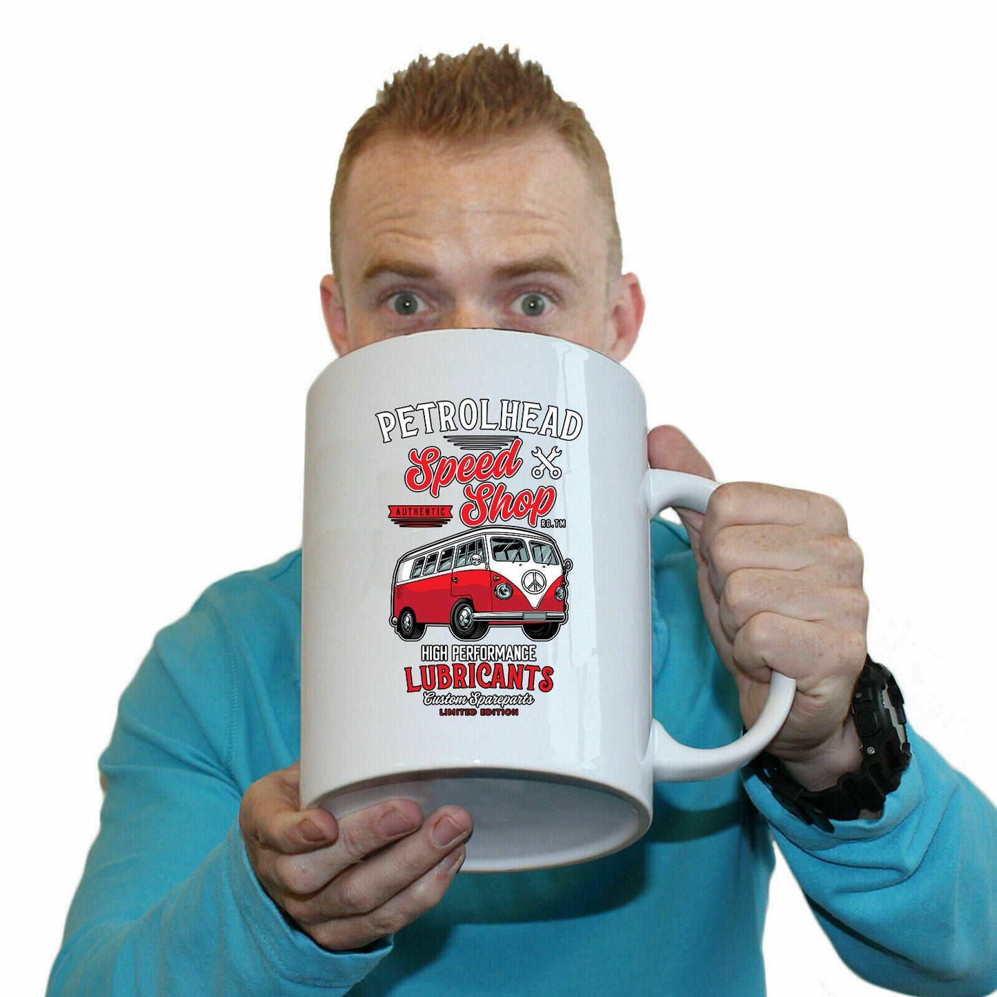 Petrol Head Speed Shop Camper Retro - Funny Giant 2 Litre Mug