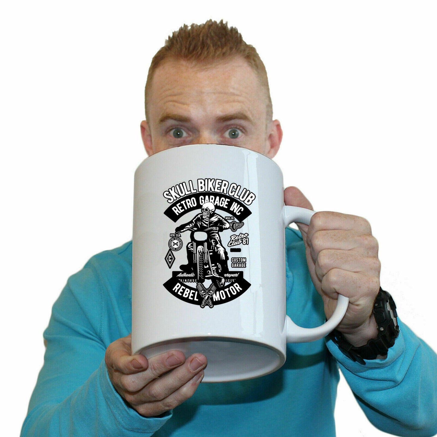 Skull Biker Club Motorbike Motorcycle - Funny Giant 2 Litre Mug