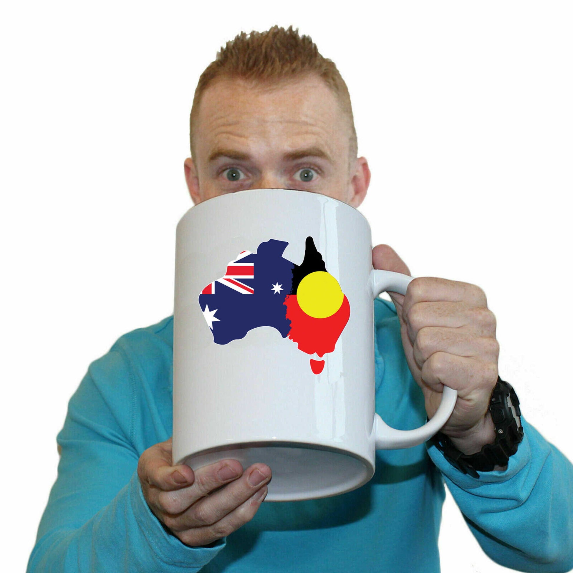 Country Outline Australia Aboriginal Flag Joined United As One - Funny Giant 2 Litre Mug