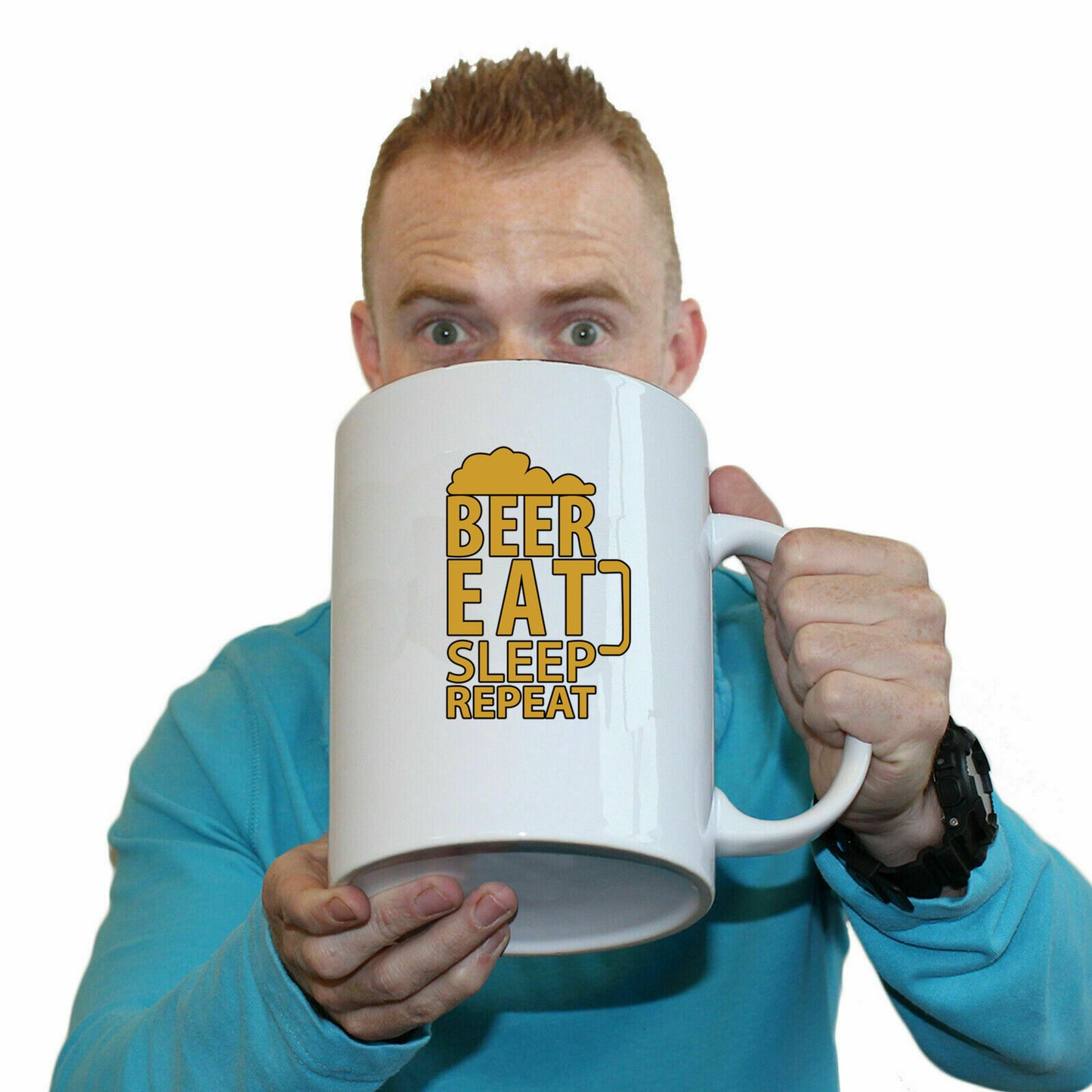 Beer Eat Sleep Repeat - Funny Giant 2 Litre Mug