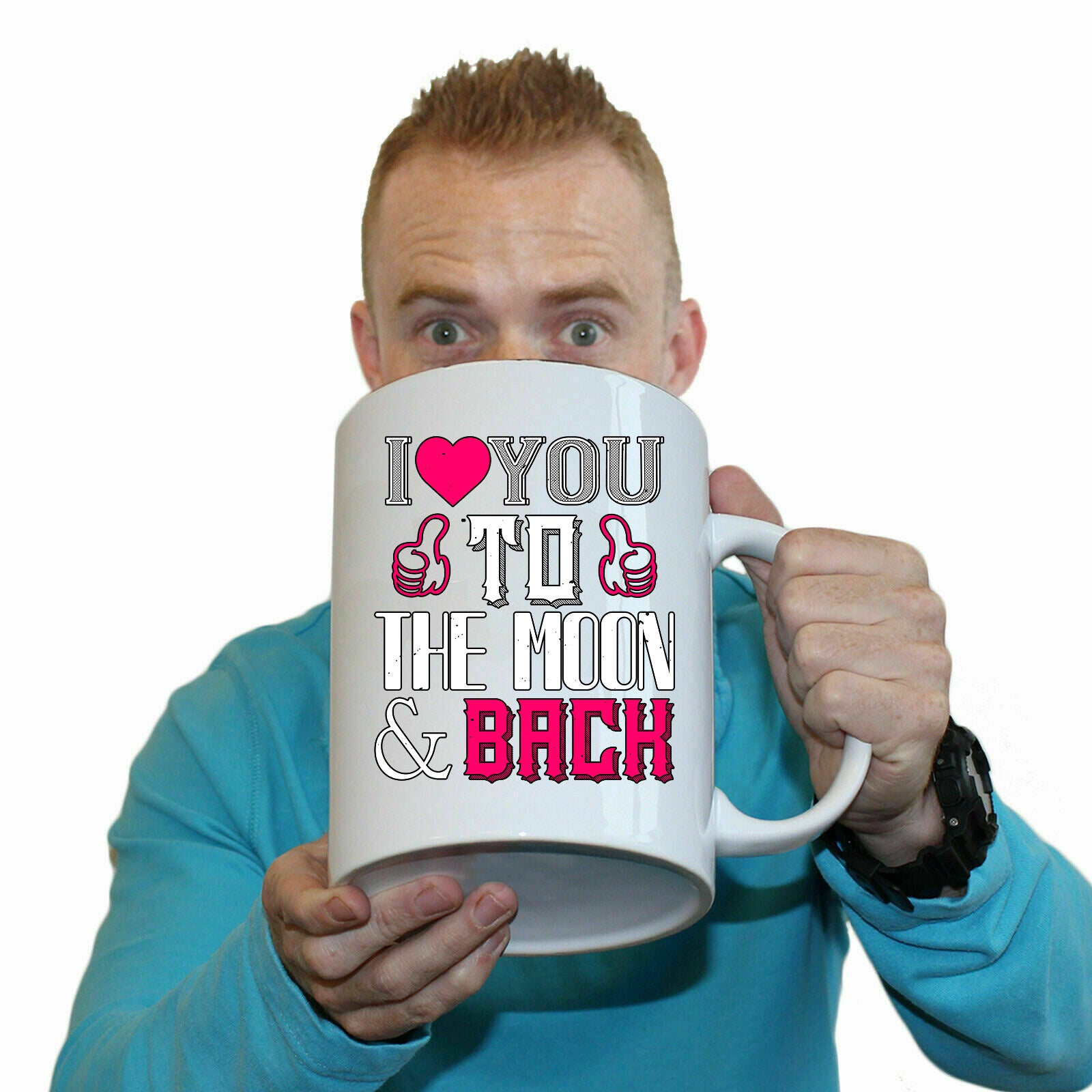 I Love You To The Moon Back Valentine - Funny Giant 2 Litre Mug