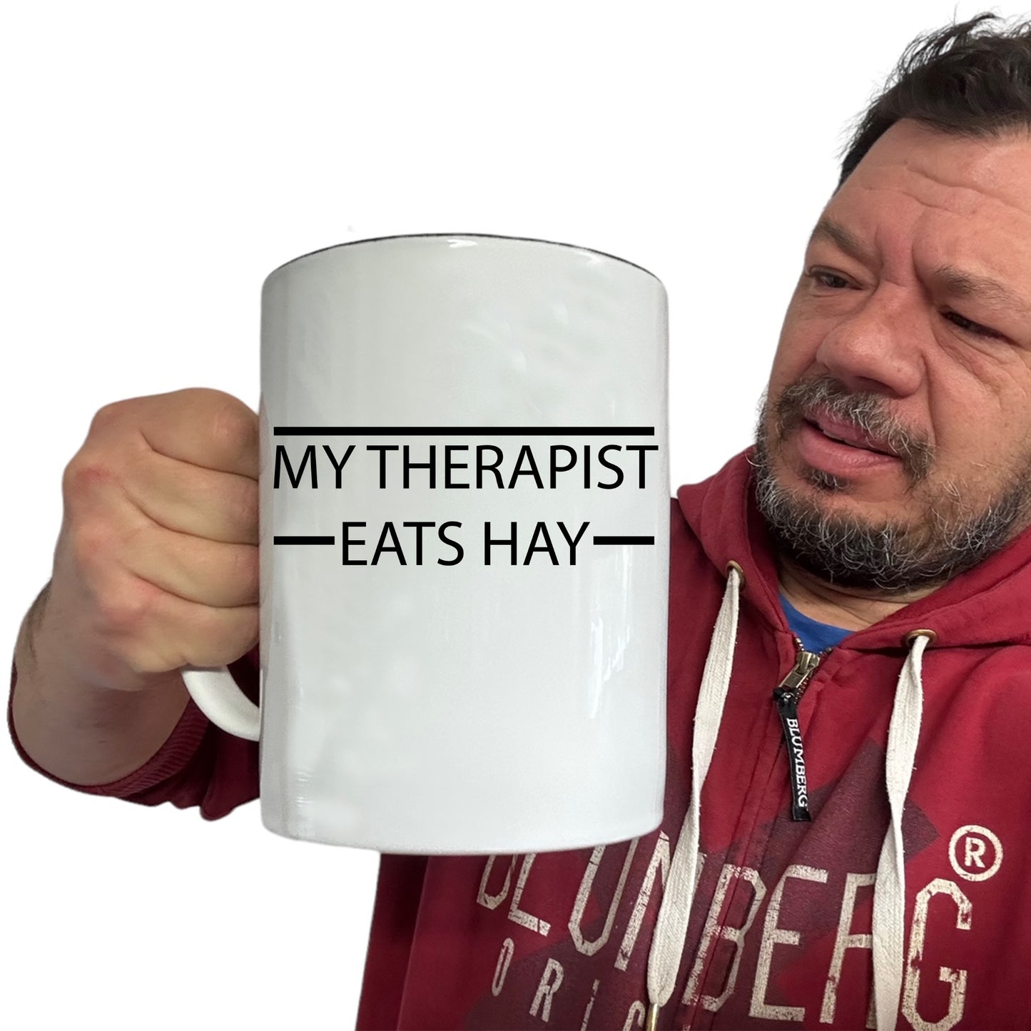 My Therapist Eats Hay Equestrian Horse Horses - Funny Giant 2 Litre Mug