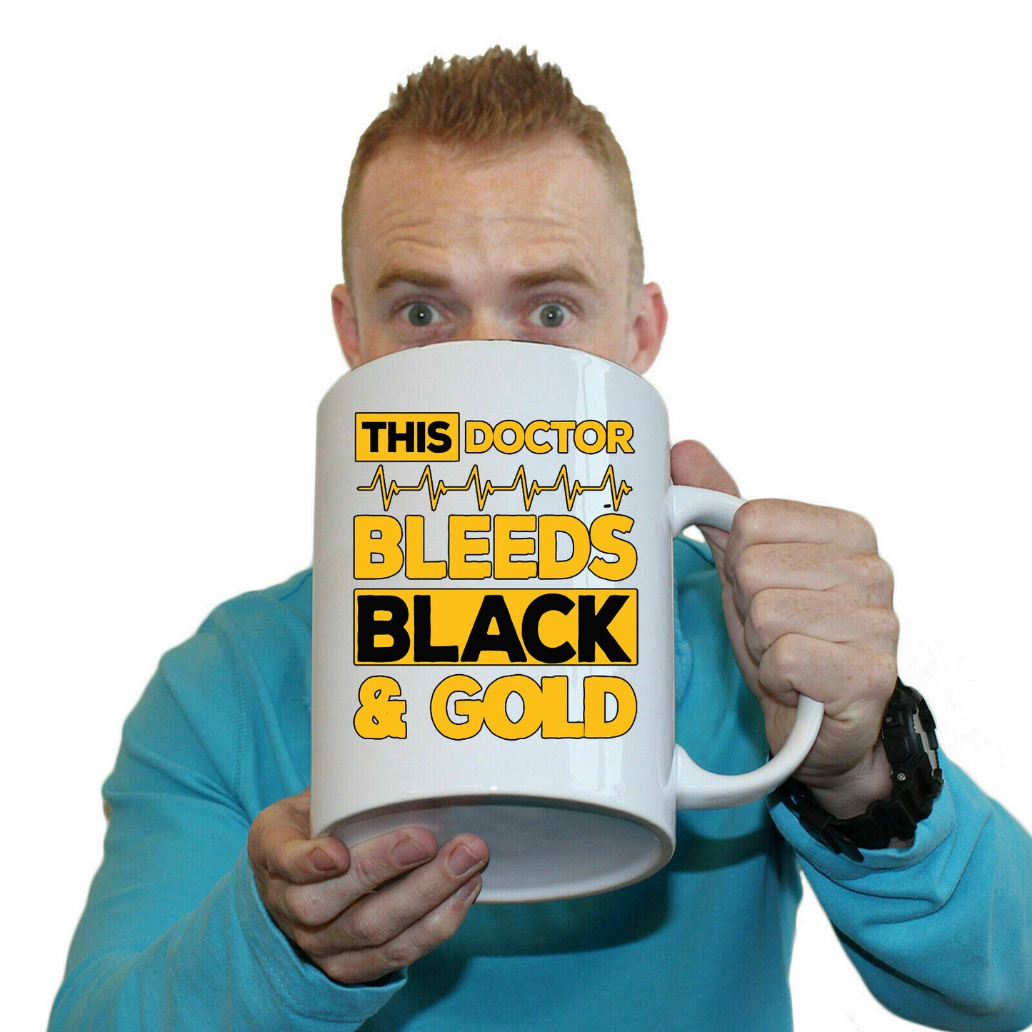 This Doctor Bleeds Black And Gold - Funny Giant 2 Litre Mug