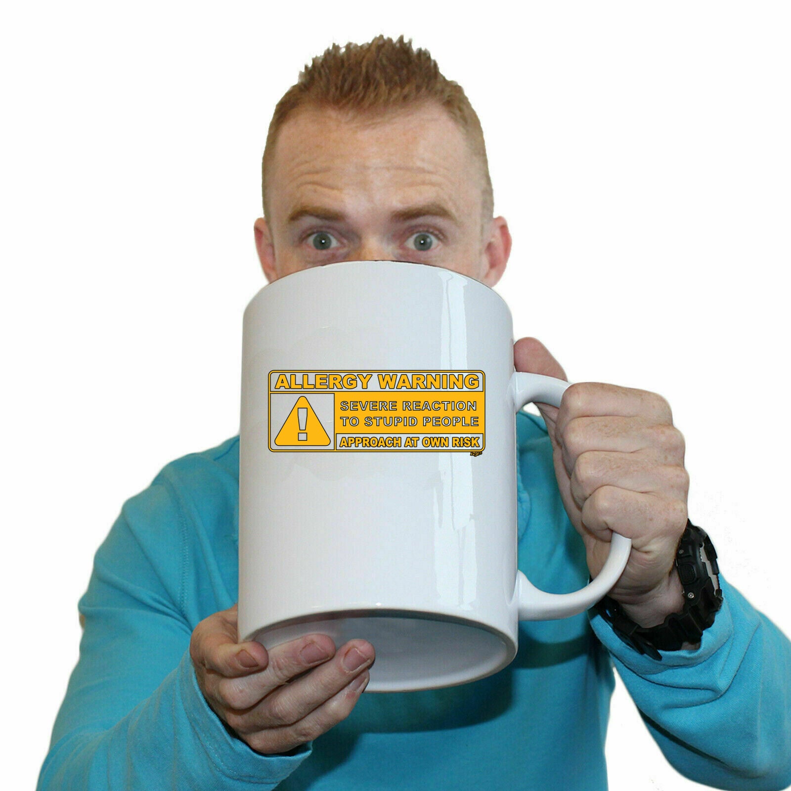 Allergy Warning Stupid People - Funny Giant 2 Litre Mug