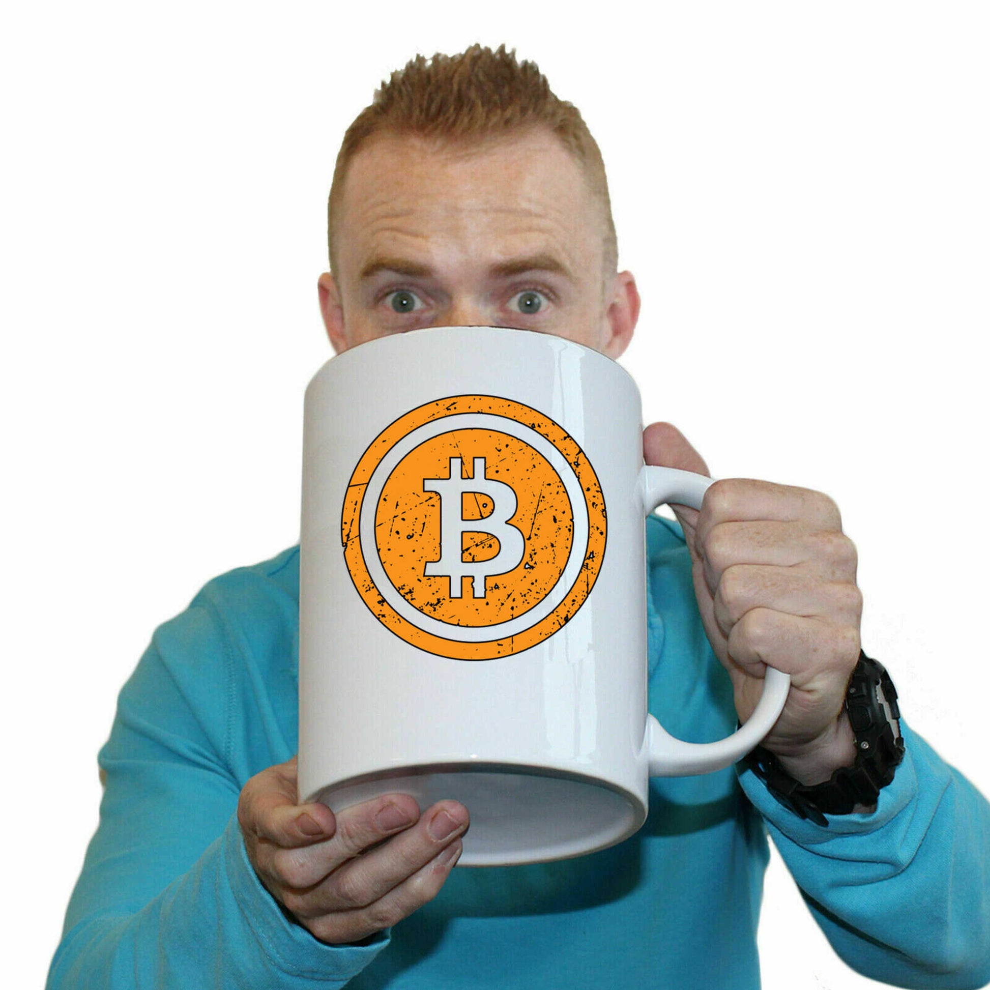 Bitcoin Logo Vintage Gold Cryptocurrency Cool - Funny Giant 2 Litre Mug