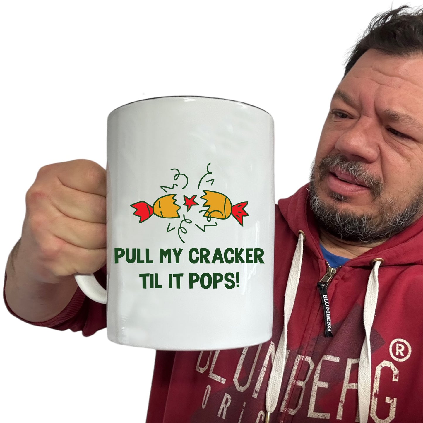 Christmas Xmas Pull My Cracker Til It Pops - Funny Giant 2 Litre Mug