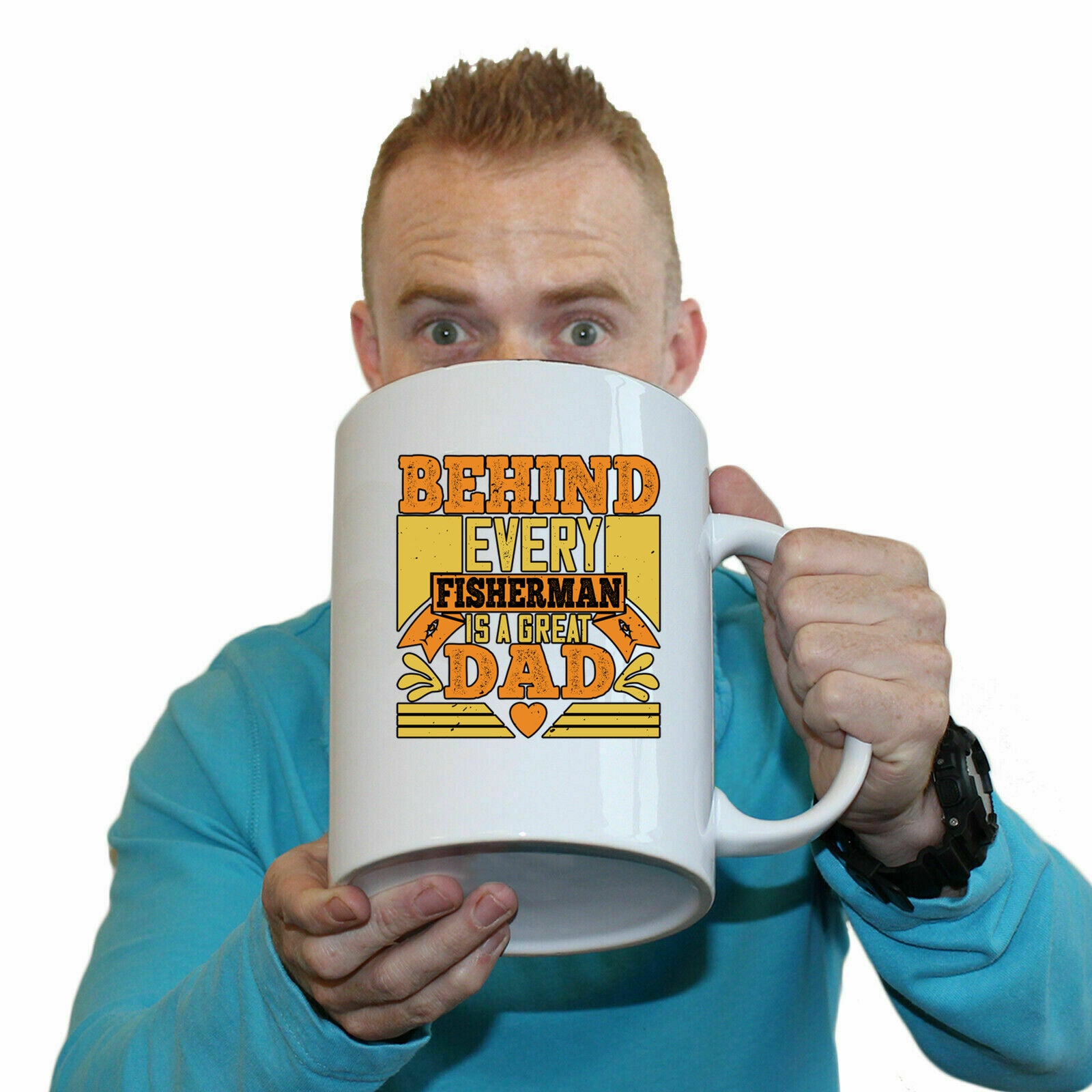 Fishing Behind Every Fisherman Is A Great Dad - Funny Giant 2 Litre Mug