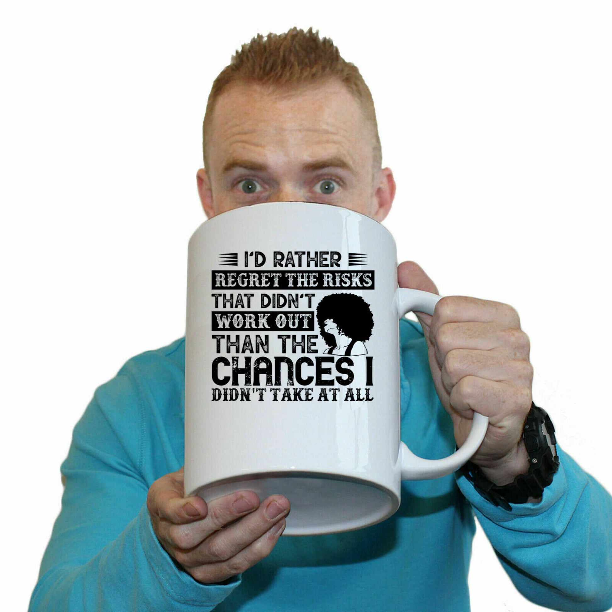 Id Rather Regret The Risks That Didnt Work Afro - Funny Giant 2 Litre Mug