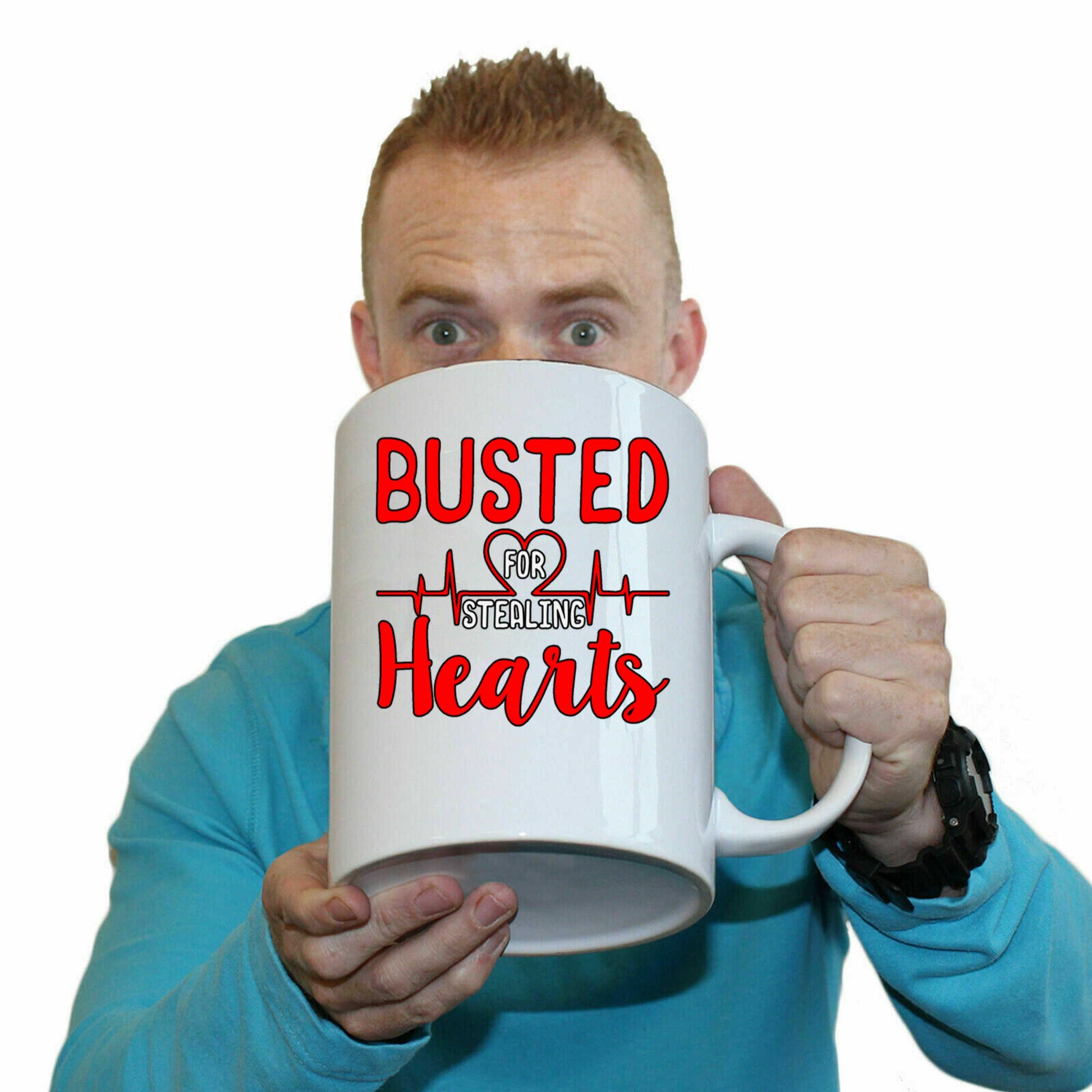 Busted For Stealing Hearts Valentines Day - Funny Giant 2 Litre Mug