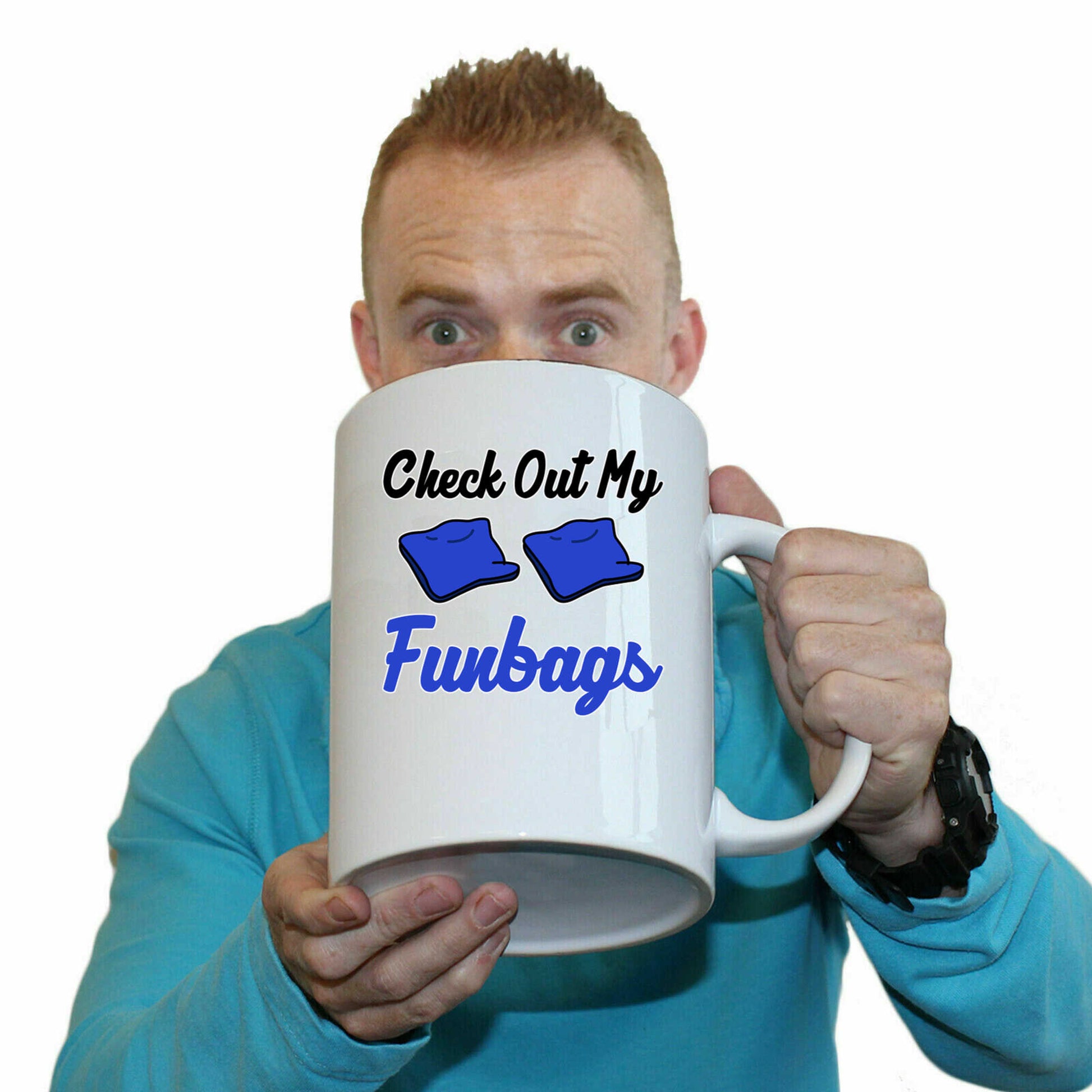 Check Out My Funbags Cornhole - Funny Giant 2 Litre Mug