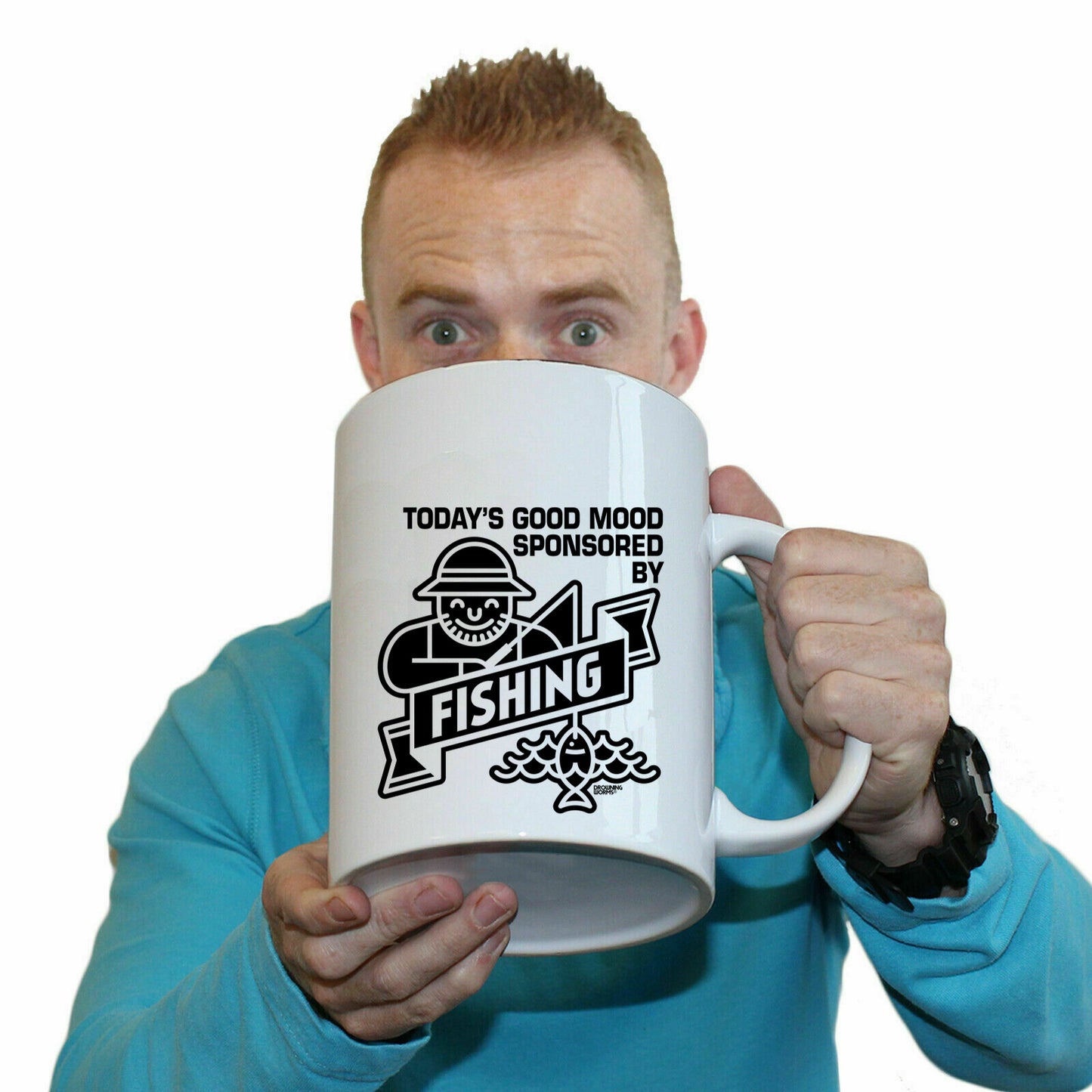 Dw Todays Good Mood Sponsered By Fishing - Funny Giant 2 Litre Mug