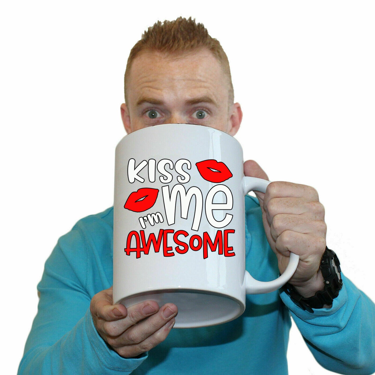 Kiss Me Im Awesome Valentine Valentines Day - Funny Giant 2 Litre Mug