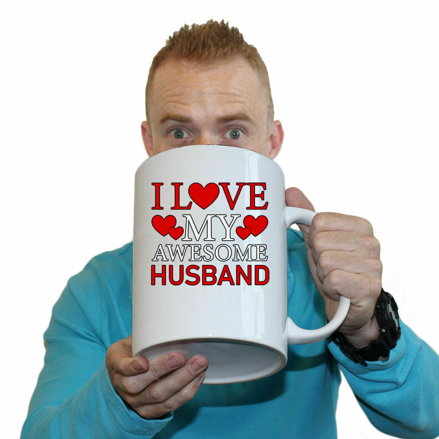 I Love My Awesome Husband Valentines Day - Funny Giant 2 Litre Mug