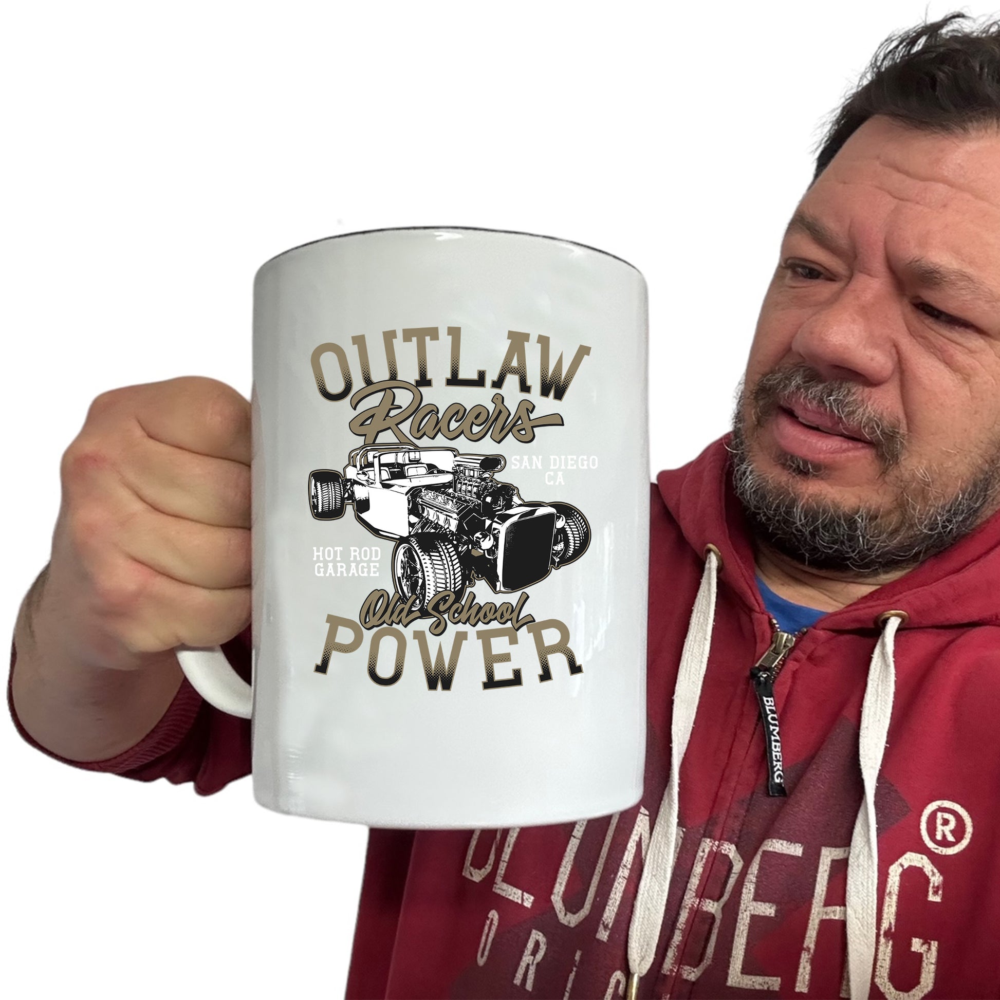 Outlaw Racers Hotrod Old Skool Power Car - Funny Giant 2 Litre Mug