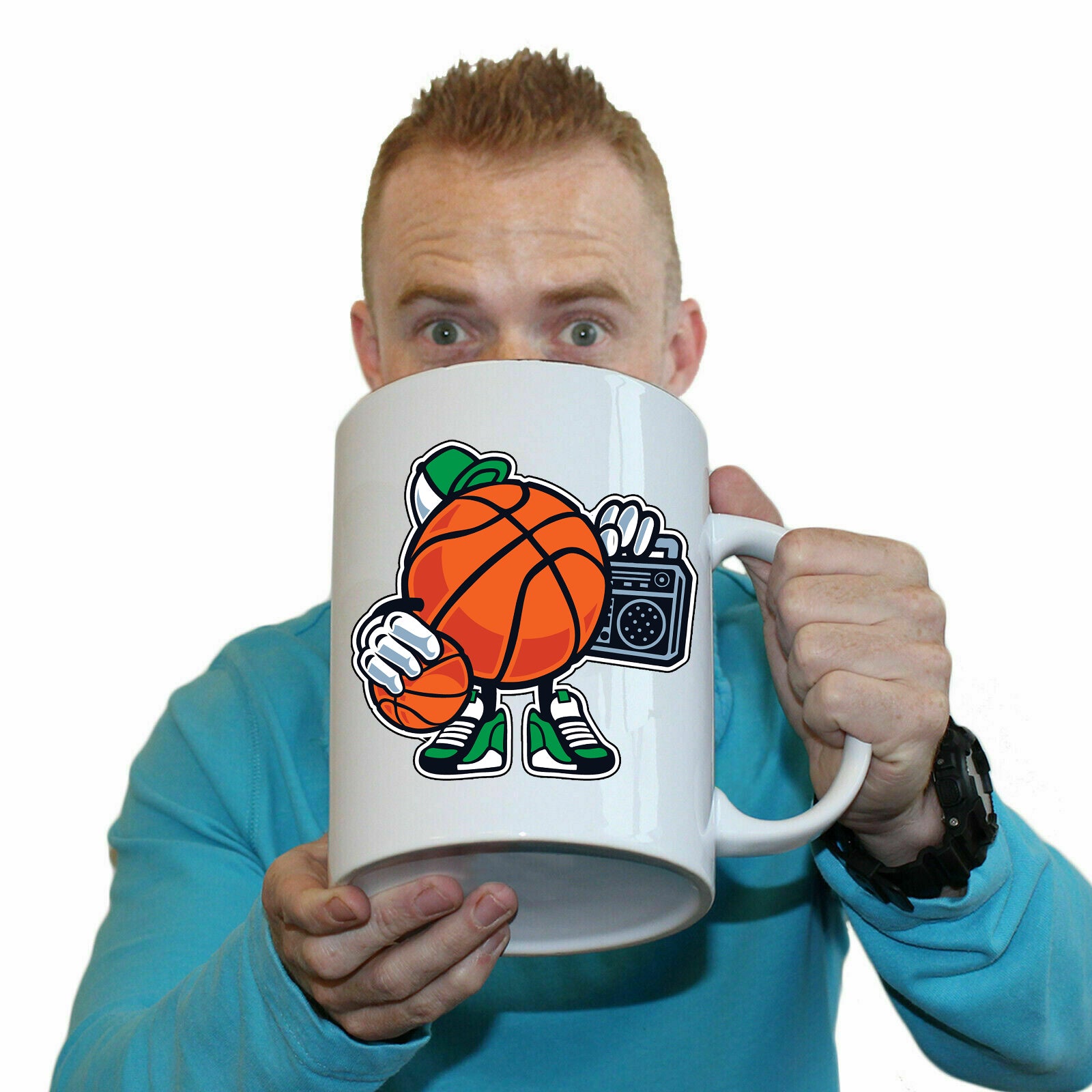 Street Basketball Cartoon Retro - Funny Giant 2 Litre Mug