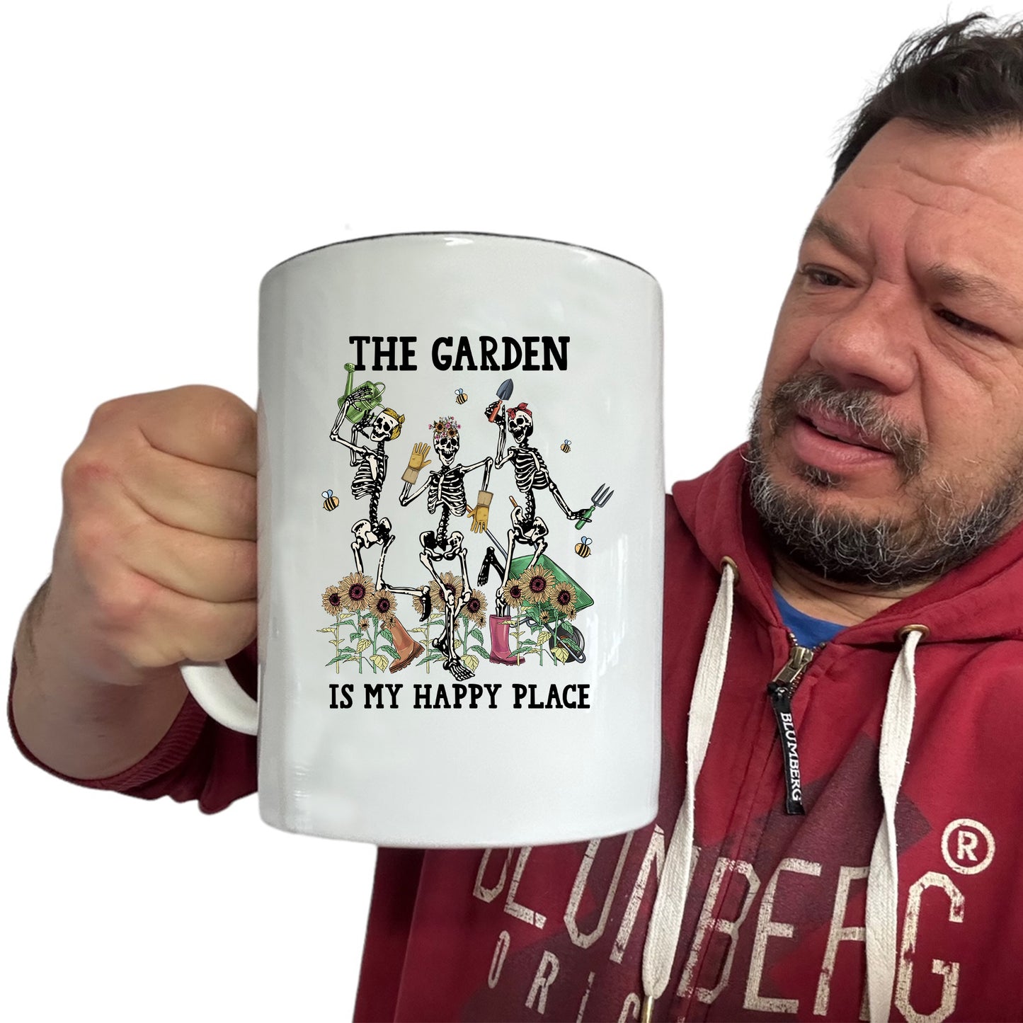 The Garden Is My Happy Place Gardening Skeleton - Funny Giant 2 Litre Mug