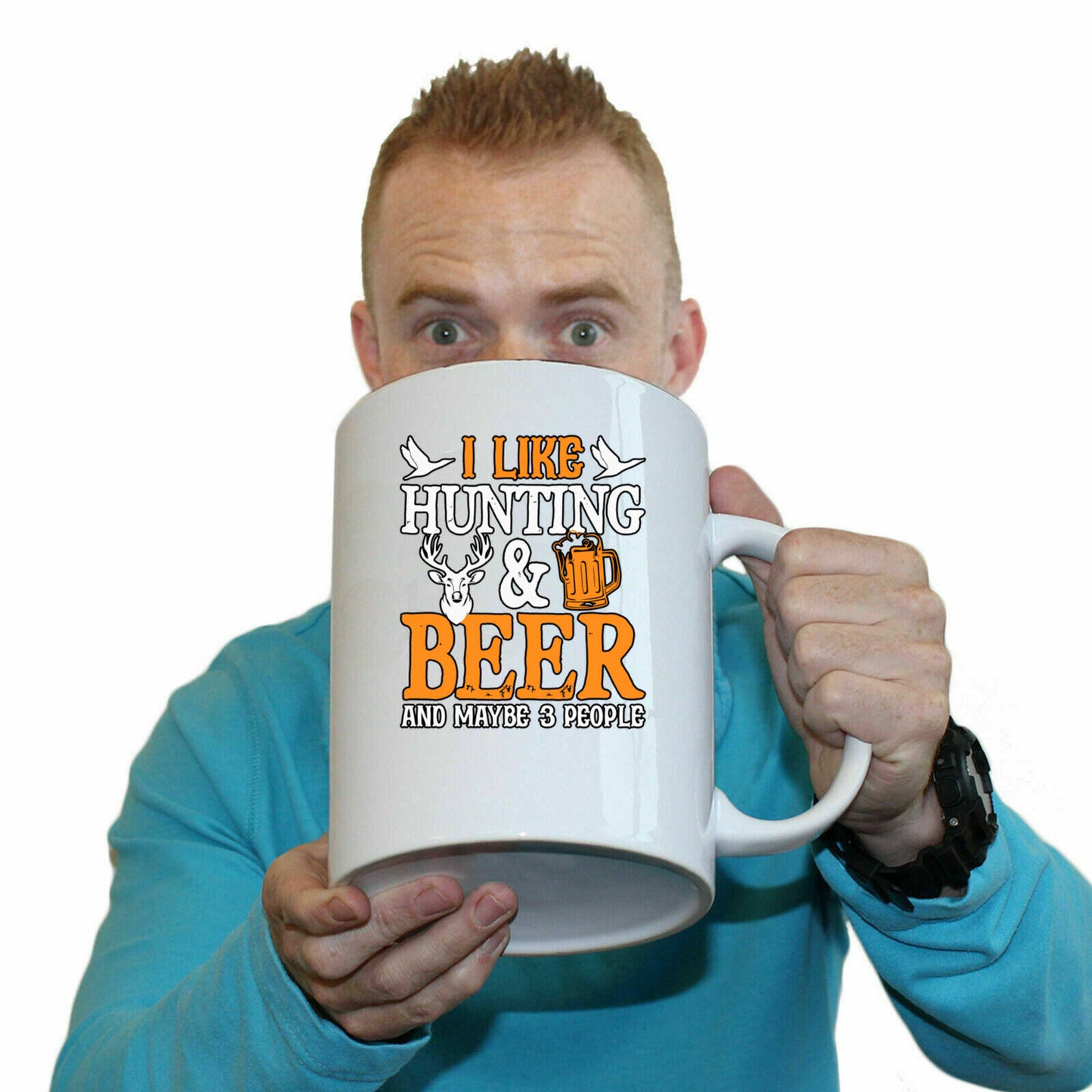 I Like Hunting And Beer And Maybe 3 People - Funny Giant 2 Litre Mug