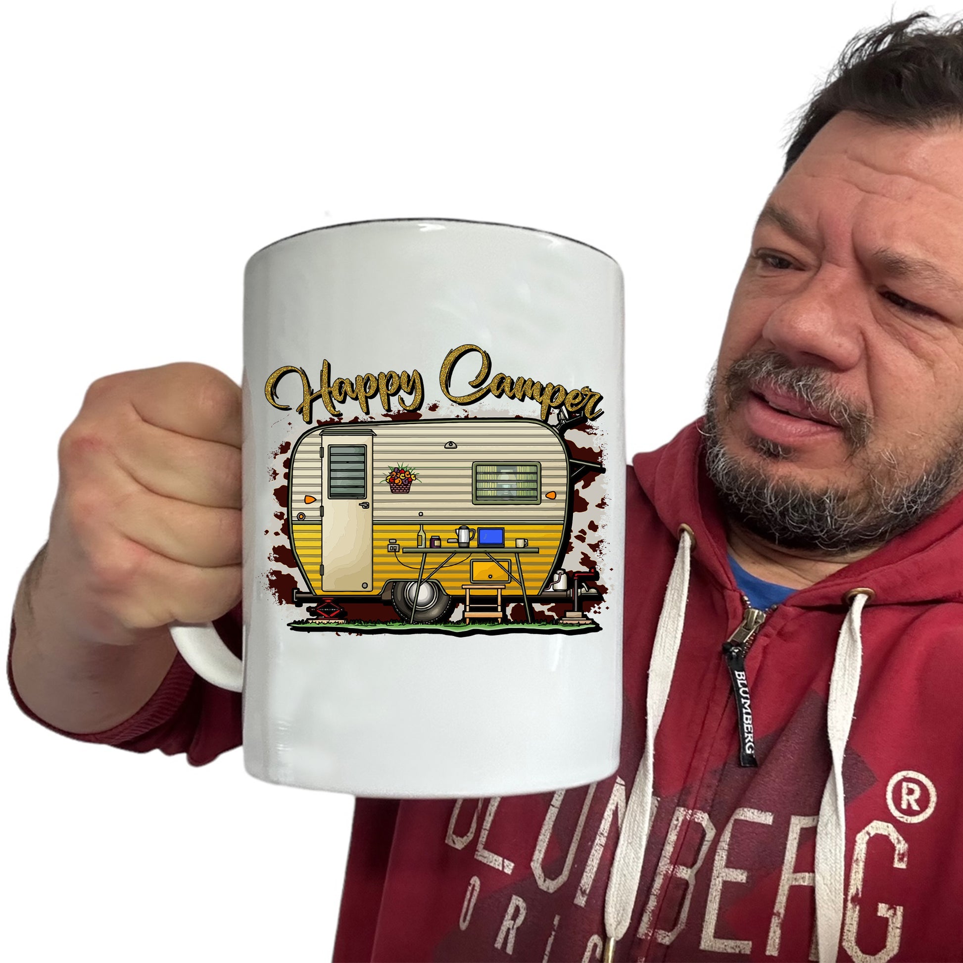 Happy Camper Small Caravan - Funny Giant 2 Litre Mug